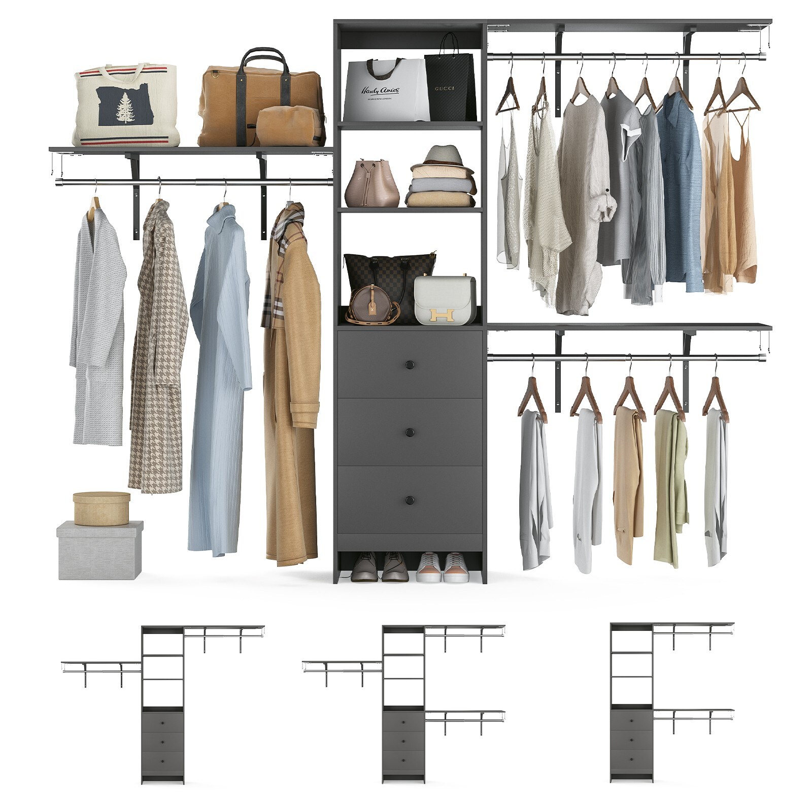 GlasFlength High Capacity Closet Organizer Clothes Rack Wardrobe with ...