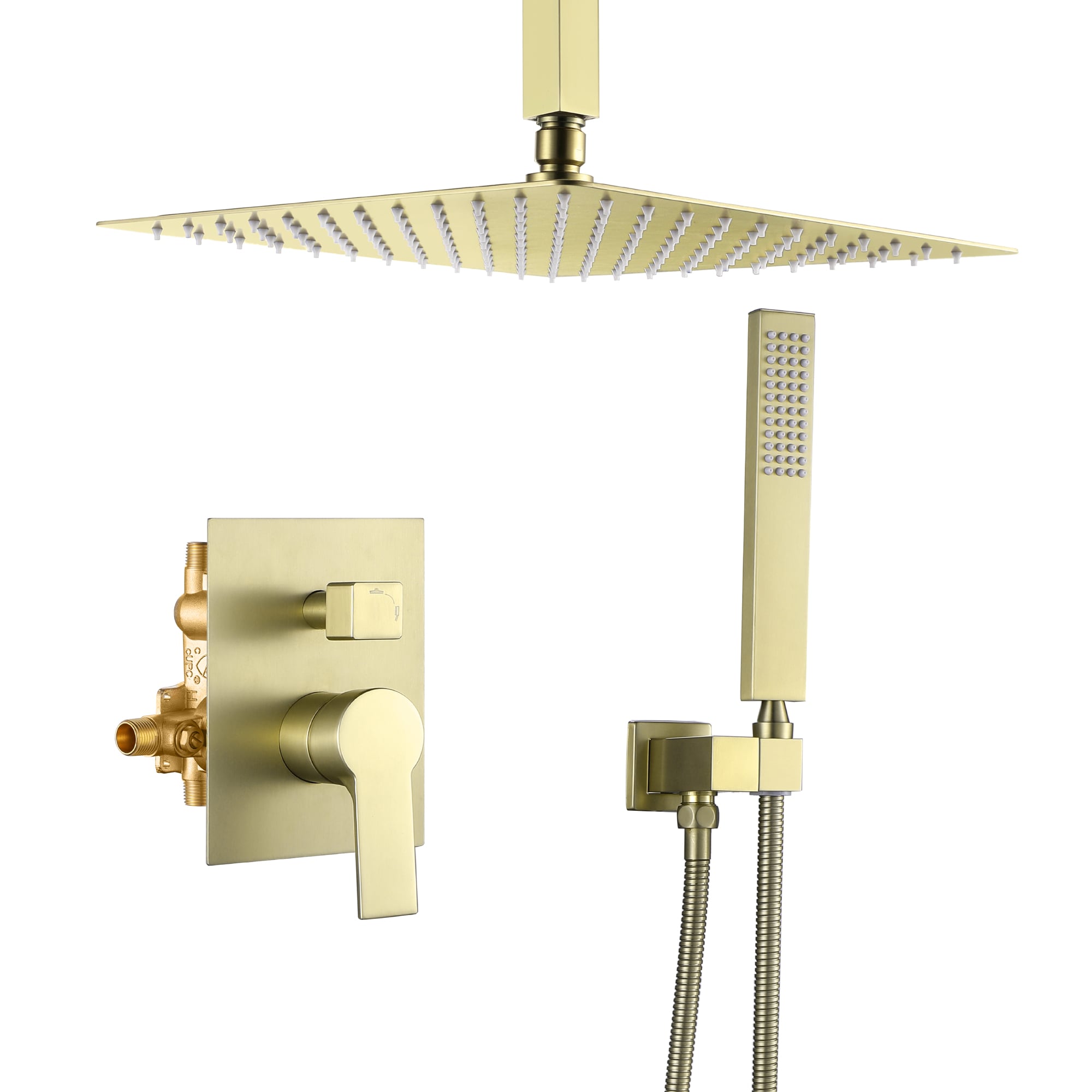 Nestfair SMD8805G 2 -Settings Brushed Gold 10-in Square Dual/Combo Rain Shower Head 1.5 GPM