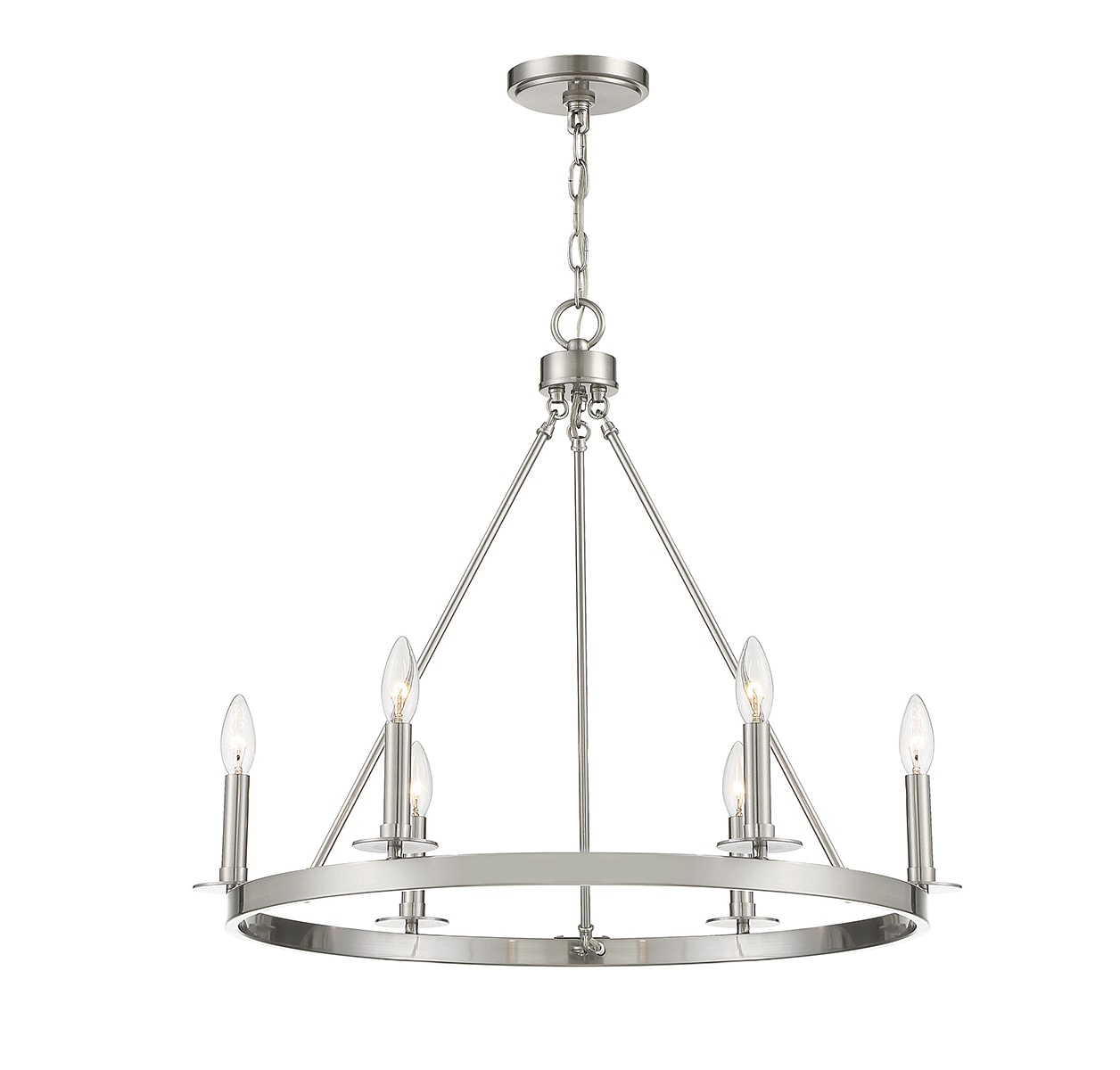 Brushed Nickel 6-Light Wagon Wheel Chandelier