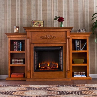 W Glazed Pine Led Electric Fireplace, Tennyson Ivory Electric Fireplace With Bookcases