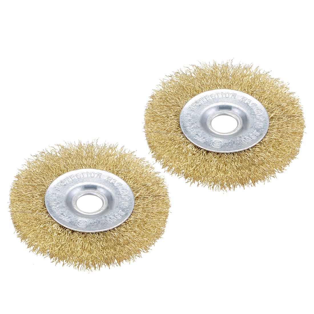 Unique Bargains 4-Inch Wire Wheel Brush Bench Brass Plated Crimped Steel with 5/8-Inch Arbor Hole 2pcs #S25122202UX3660