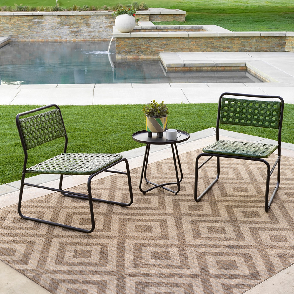 Kinger Home Olive 3 Piece Green Rattan Bistro Patio Set in the