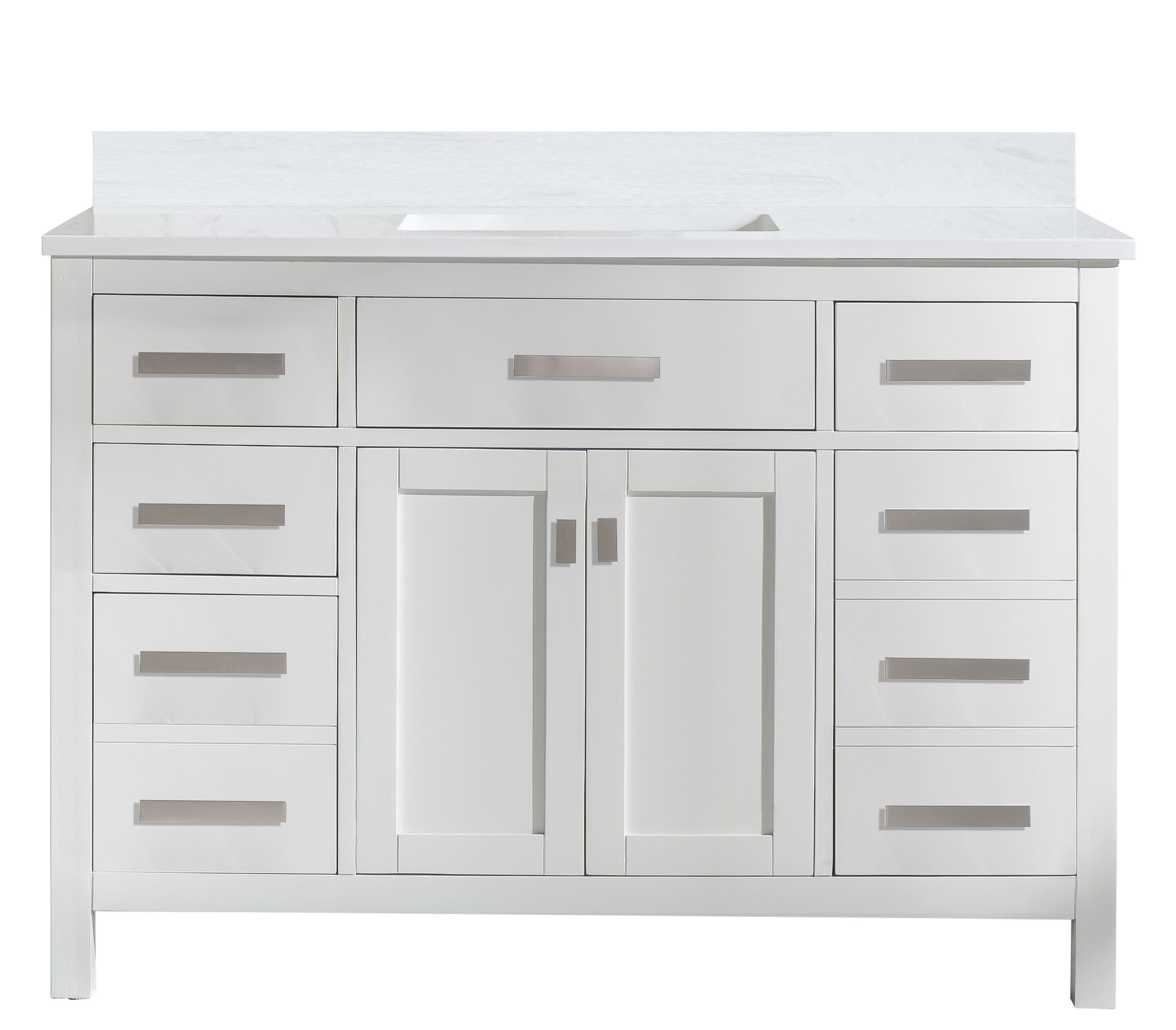 White Quartz Freestanding Single Vanity with Porcelain Sink