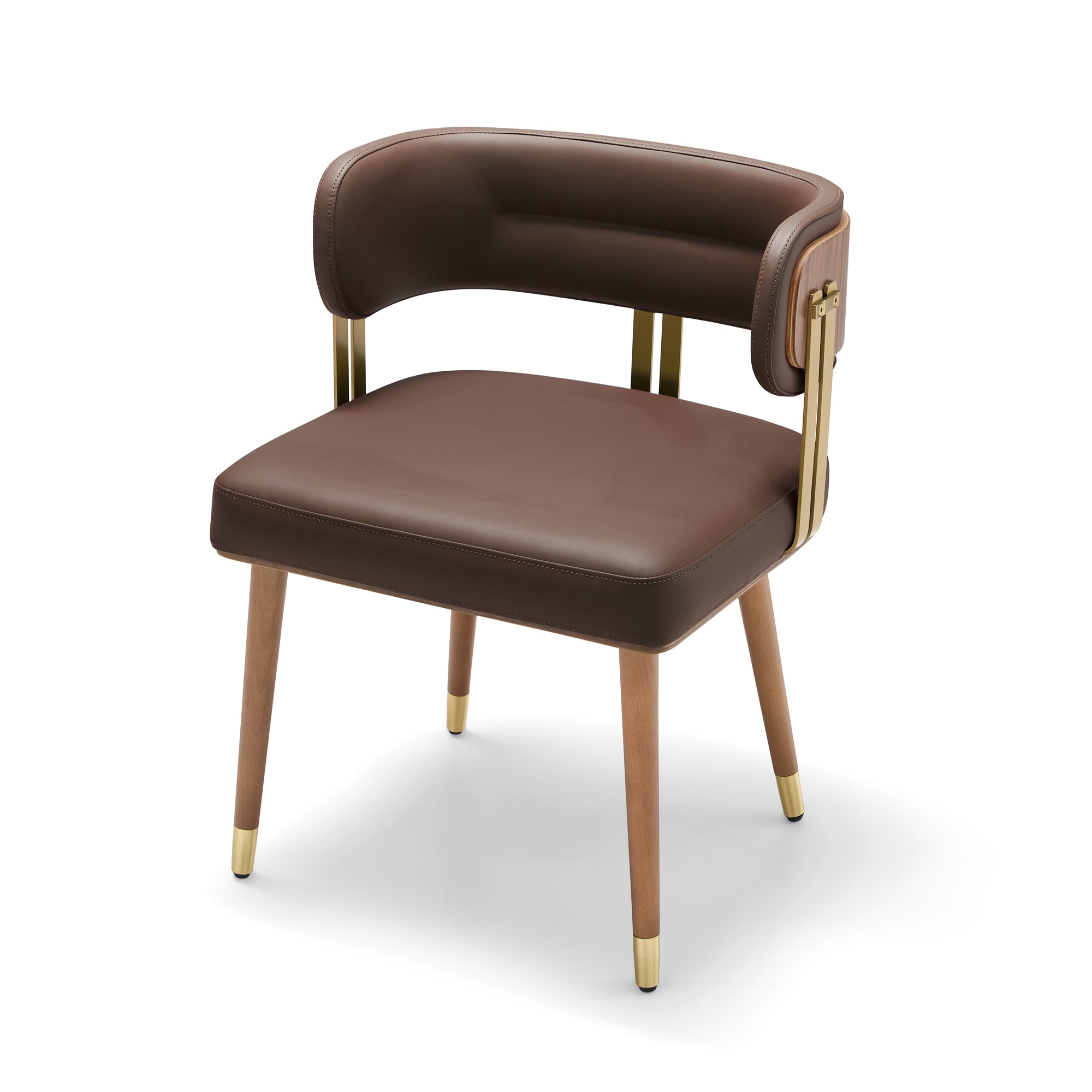 Artplan  Walnut Leather Dining Chair - Modern Upholstered Kitchen Chair with High-Resilience Foam Cushion Stainless Steel Gold Frame for Dining Room Easy Assembly