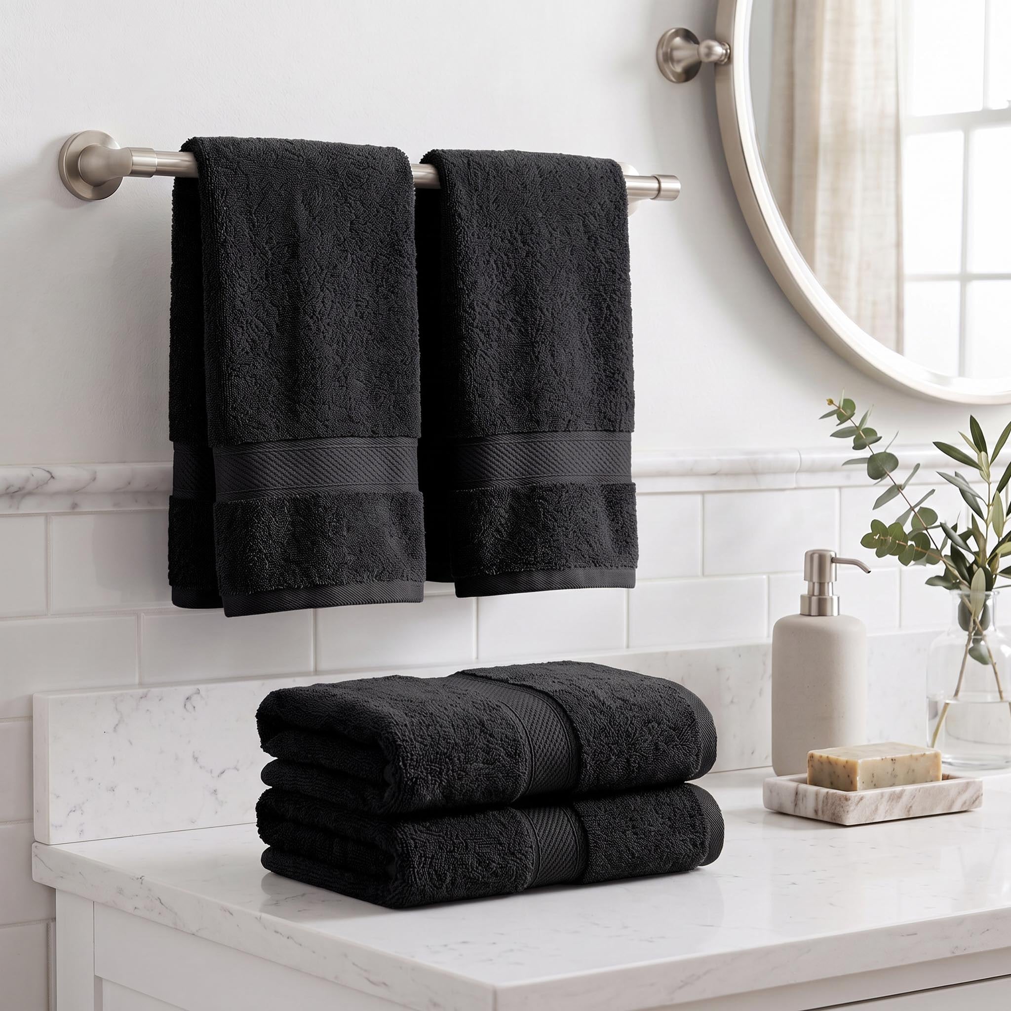 Superior 4 -Piece Black Egyptian cotton Hand towel Madeline Towels