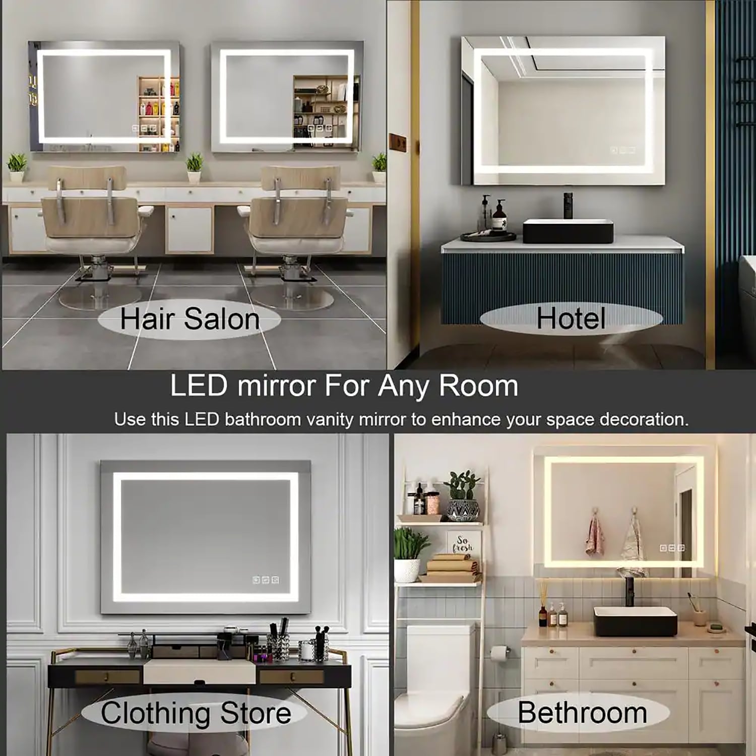 FNEEHY 72 in. W x 36 in. H Large Rectangular Frameless Front & Backlit Dimmable Bathroom Vanity Mirror in Shatterproof Glass, Silver