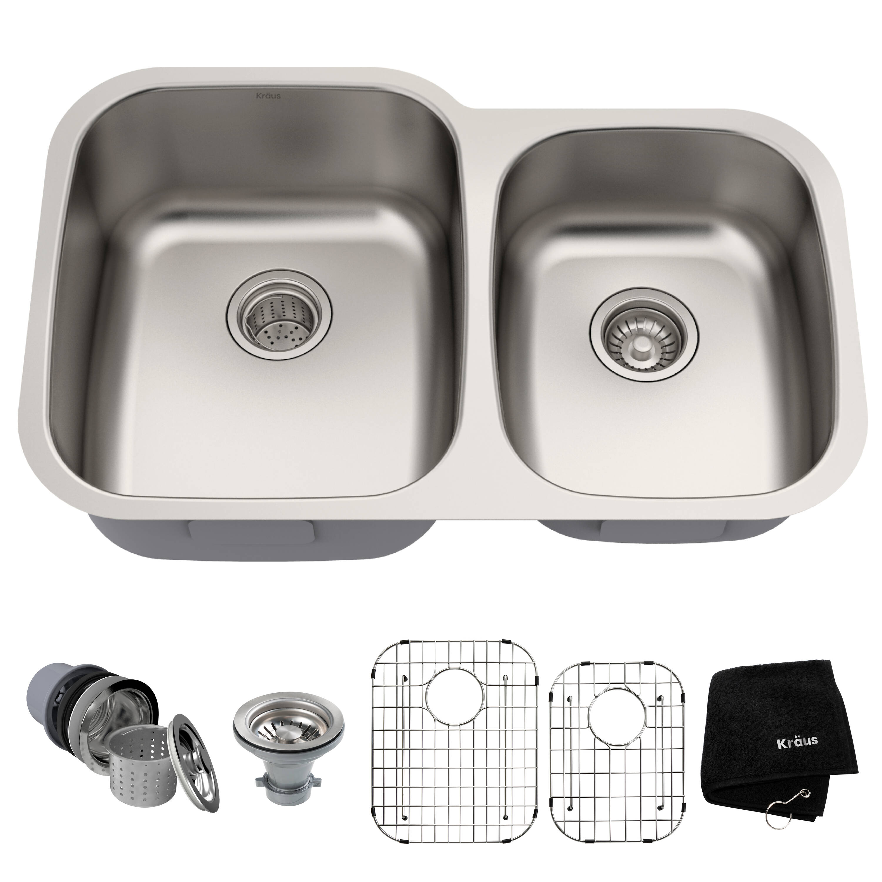 Premier 32-inch Satin Stainless Steel Double Bowl Undermount Sink