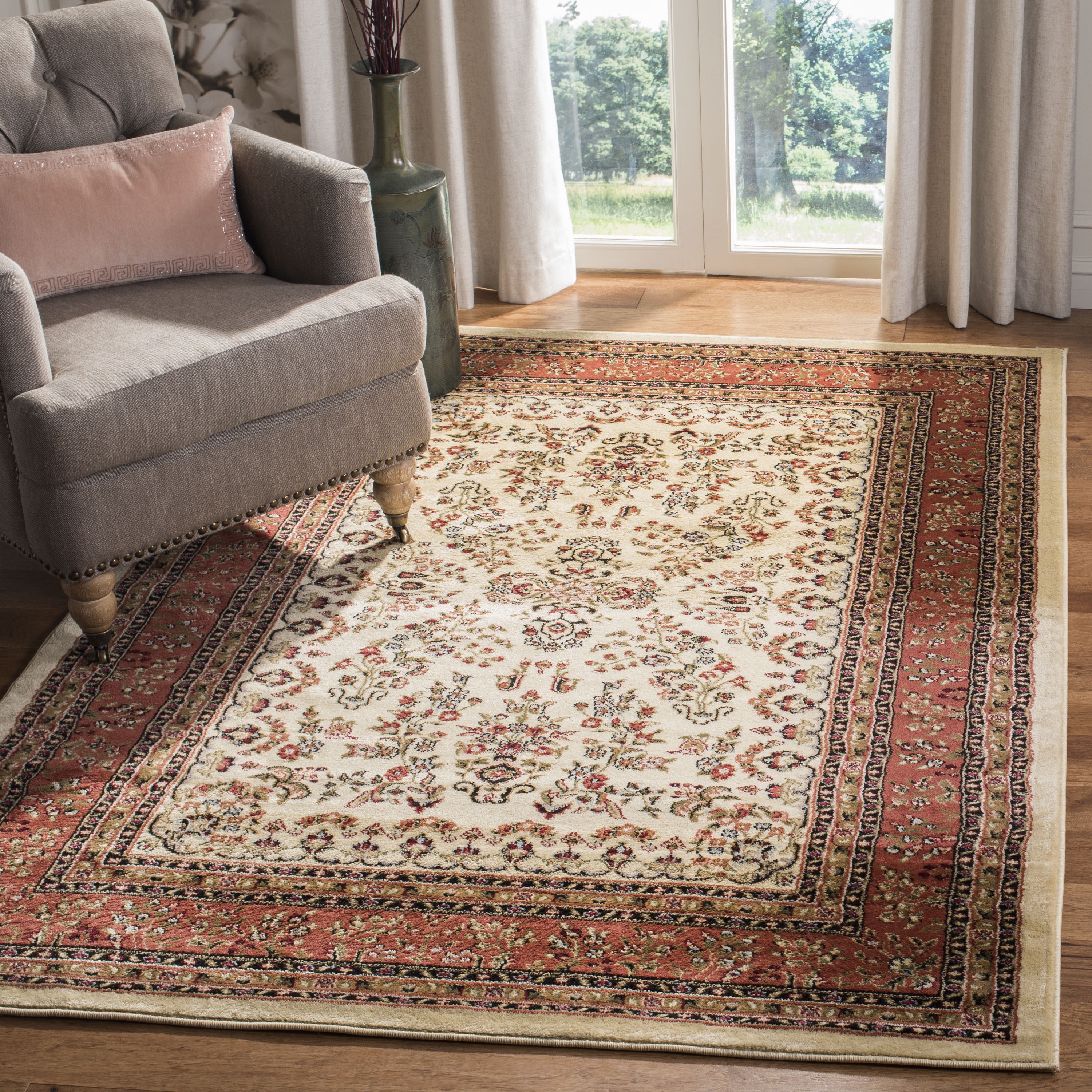 Safavieh LNH331R-3 Lyndhurst Hamadan 3 x 5 (ft) Loomed Polypropylene Ivory/Rust Rectangular Indoor Floral/Botanical Oriental Throw rug