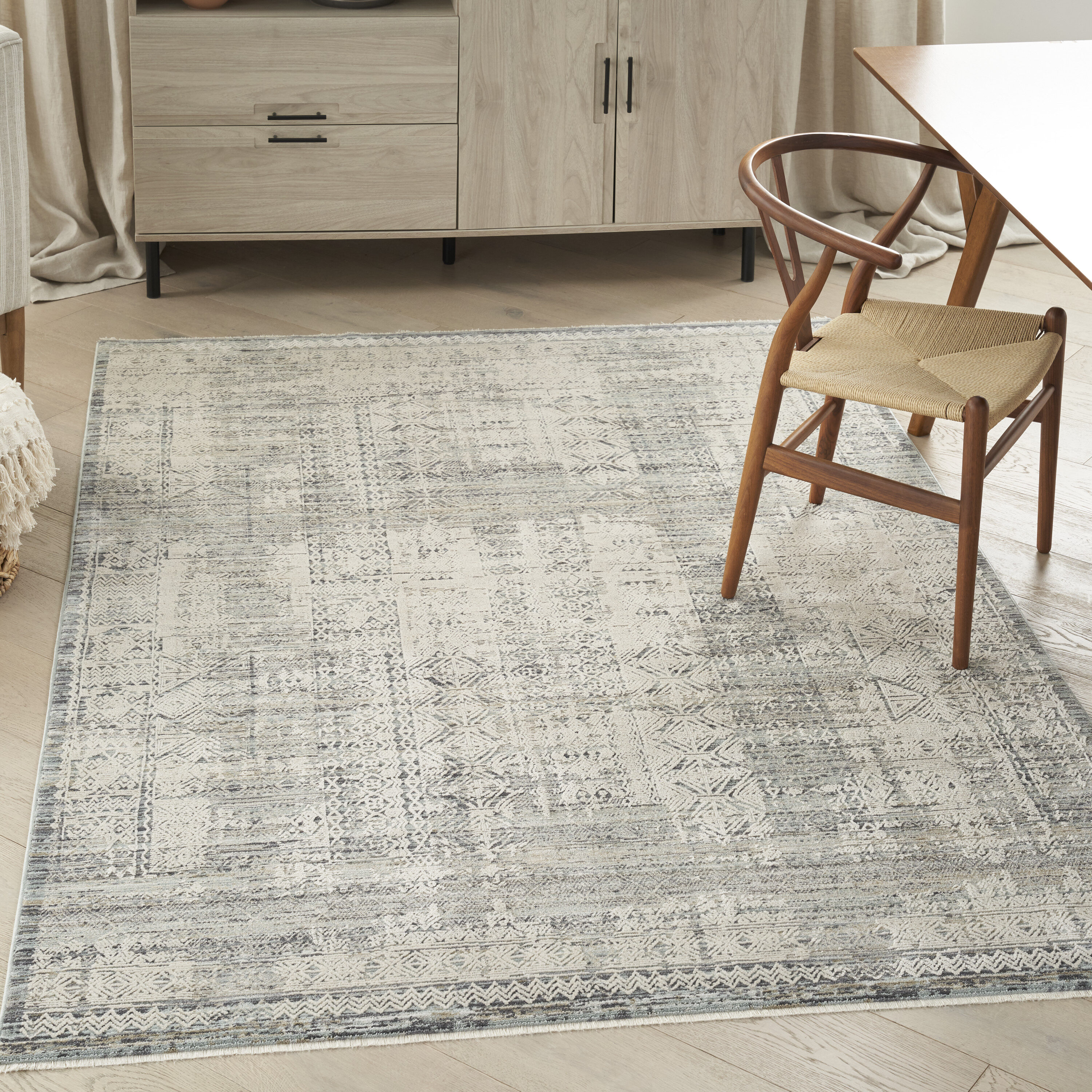 Nourison 099446105769 Nyle 5 x 8 (ft) Loomed Polyester Ivory Blue Rectangular Indoor Tribal Vintage Area rug