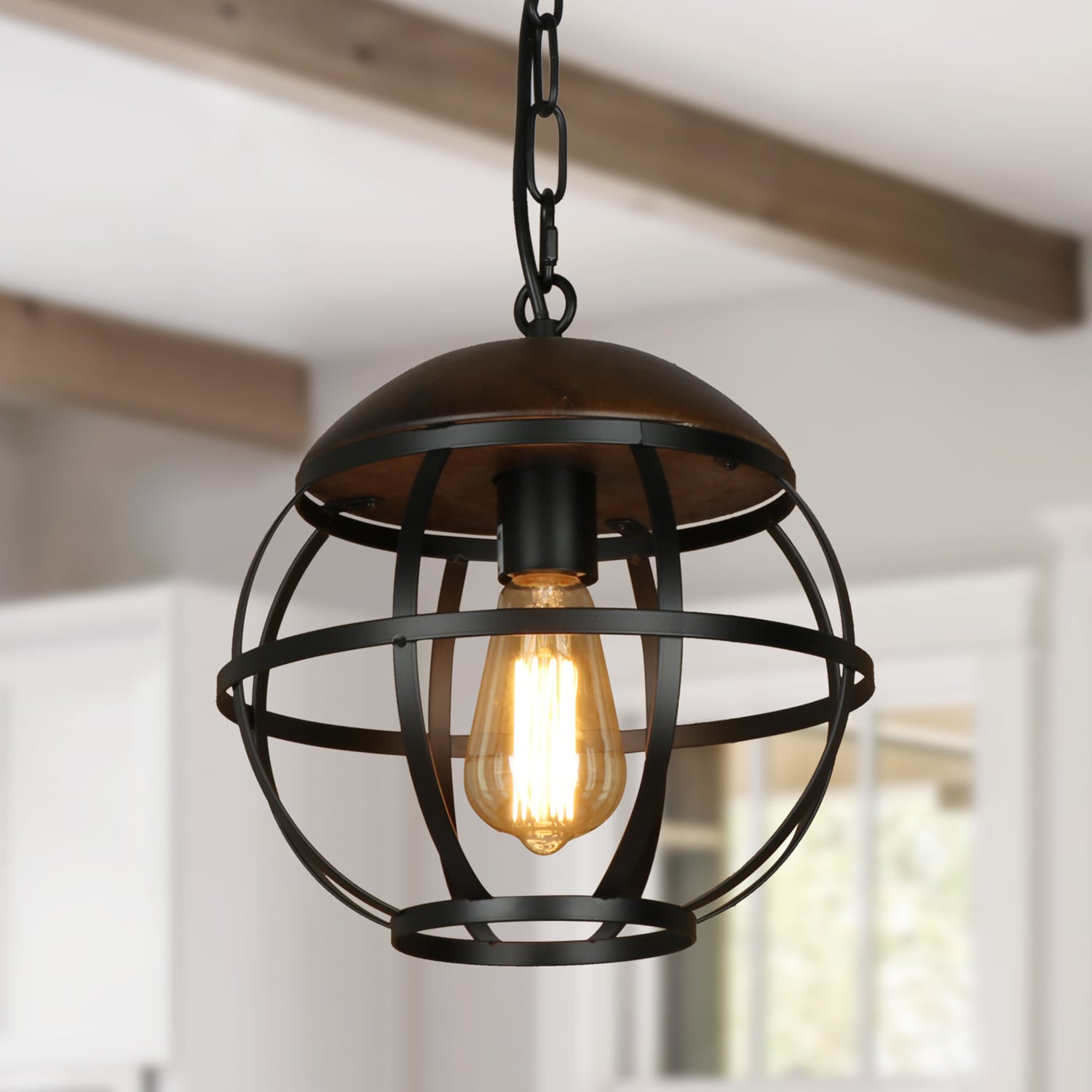 Delarpo 1-Light Black Mid-Century Cage Led; Chandelier In The Chandeliers  Department At Lowes.Com