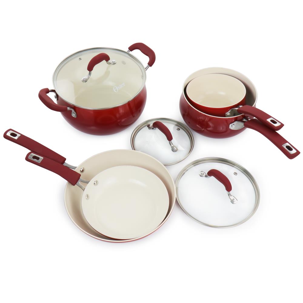 Kenmore Arlington 12-Piece Aluminum Ceramic Cookware Set Metallic Red