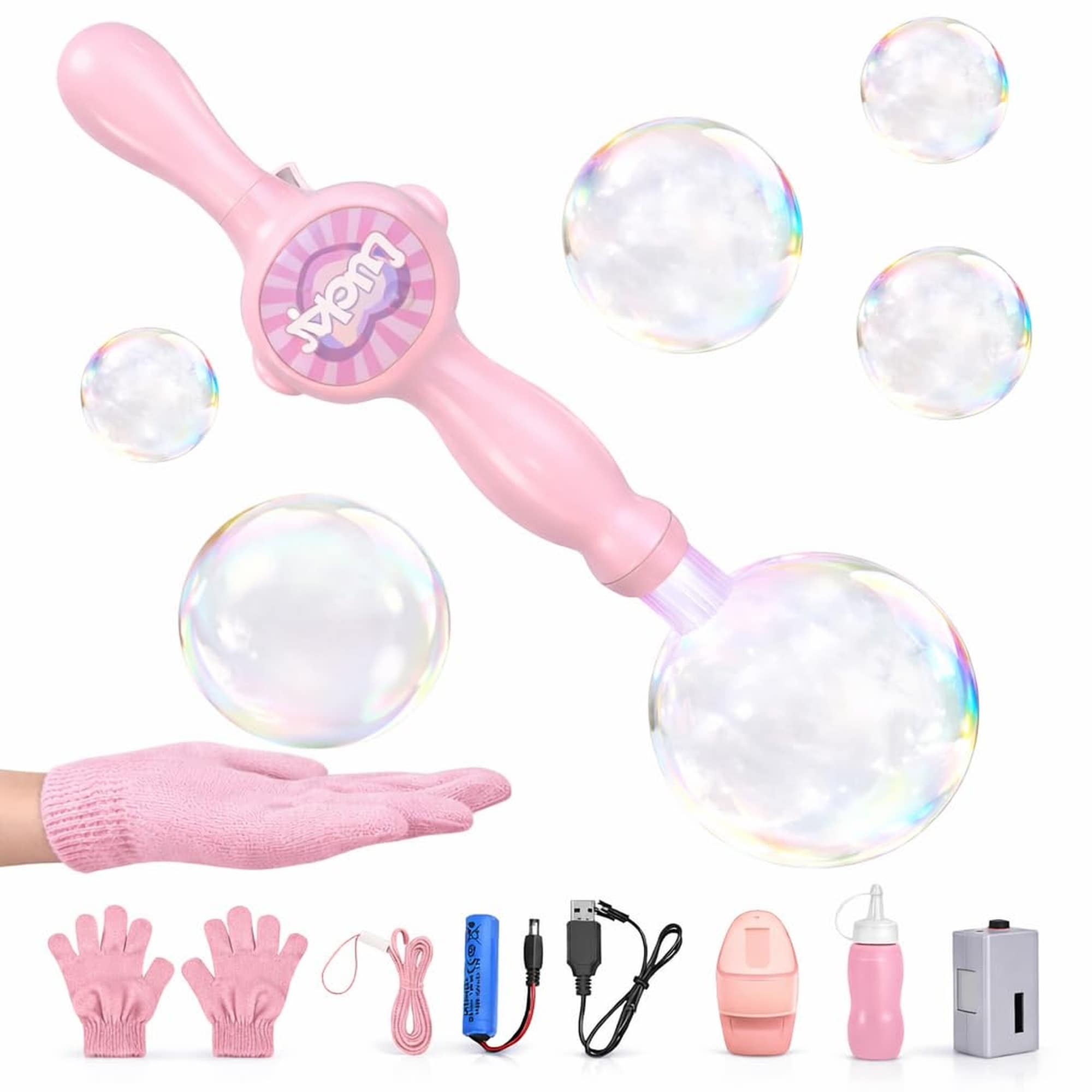 Wudkey Pink Plastic Fog Bubble Wand with Light and Music Effects for Kids Outdoor Play
