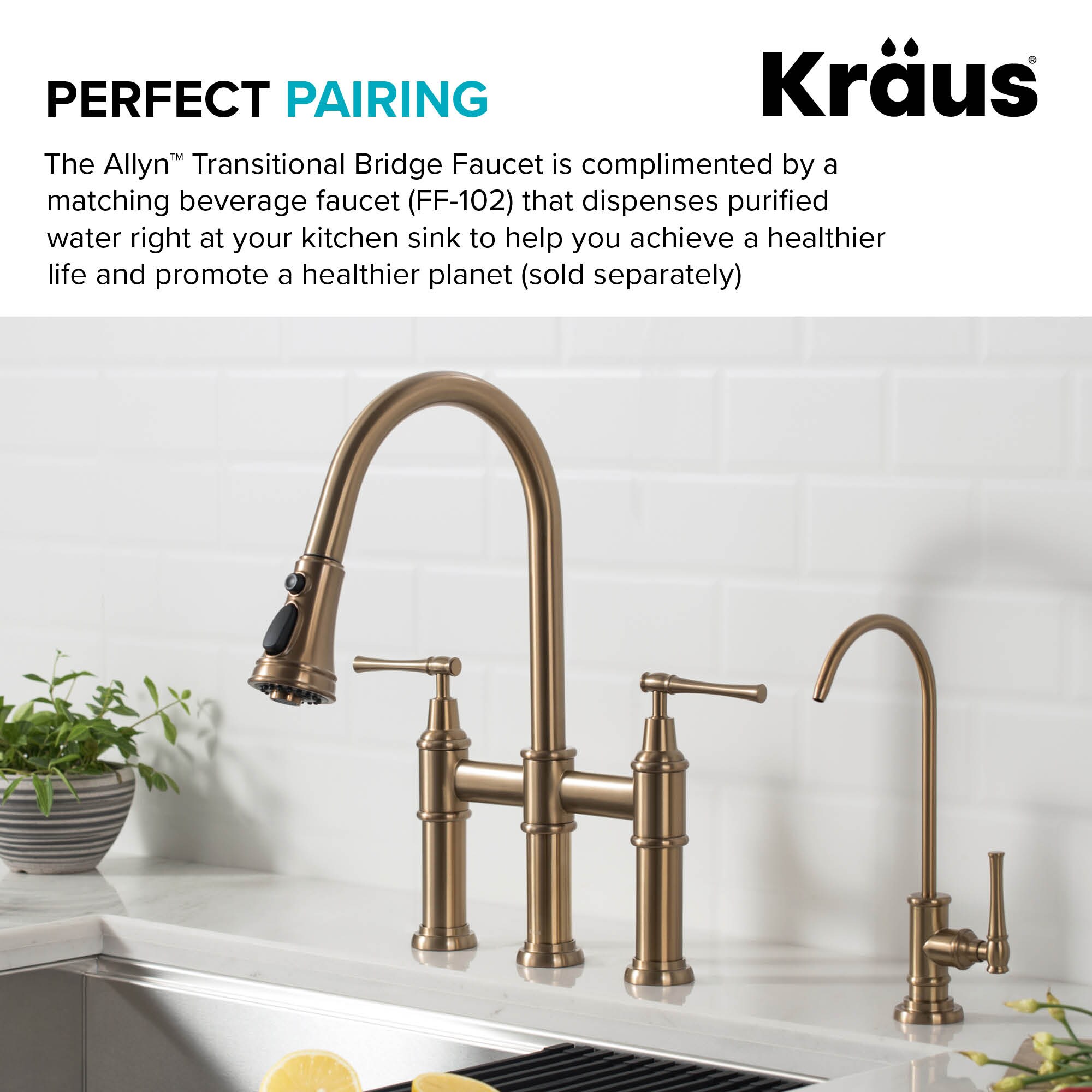 Kraus Allyn store Transitional 2-Handle Bridge Kitchen Faucet with Pull-Down Sprayhead