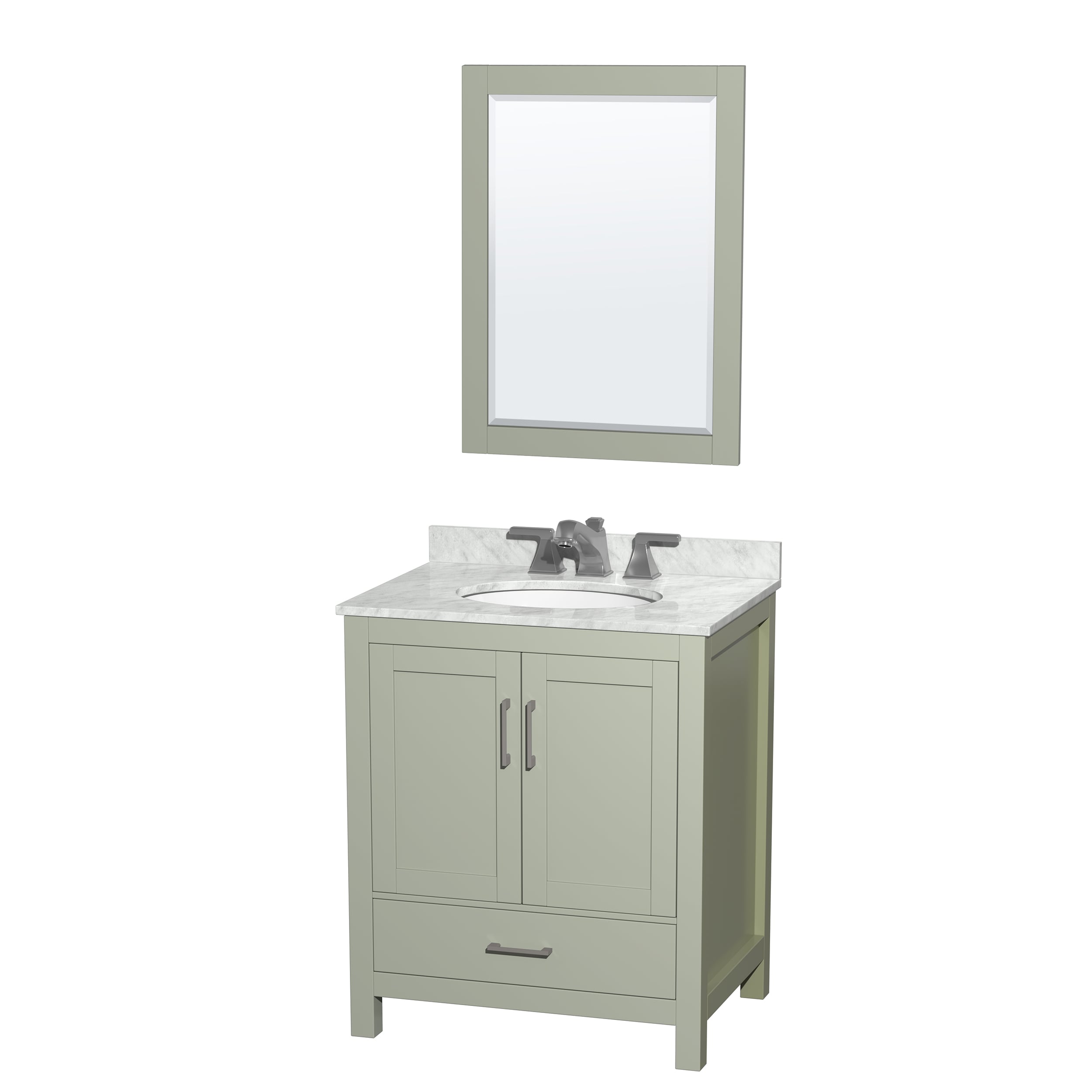 Wyndham Collection WCS141430SLGCMUNOM24 Sheffield 30-in Light Green Undermount Single Sink Bathroom Vanity with White Carrara Marble Top (Mirror Included)