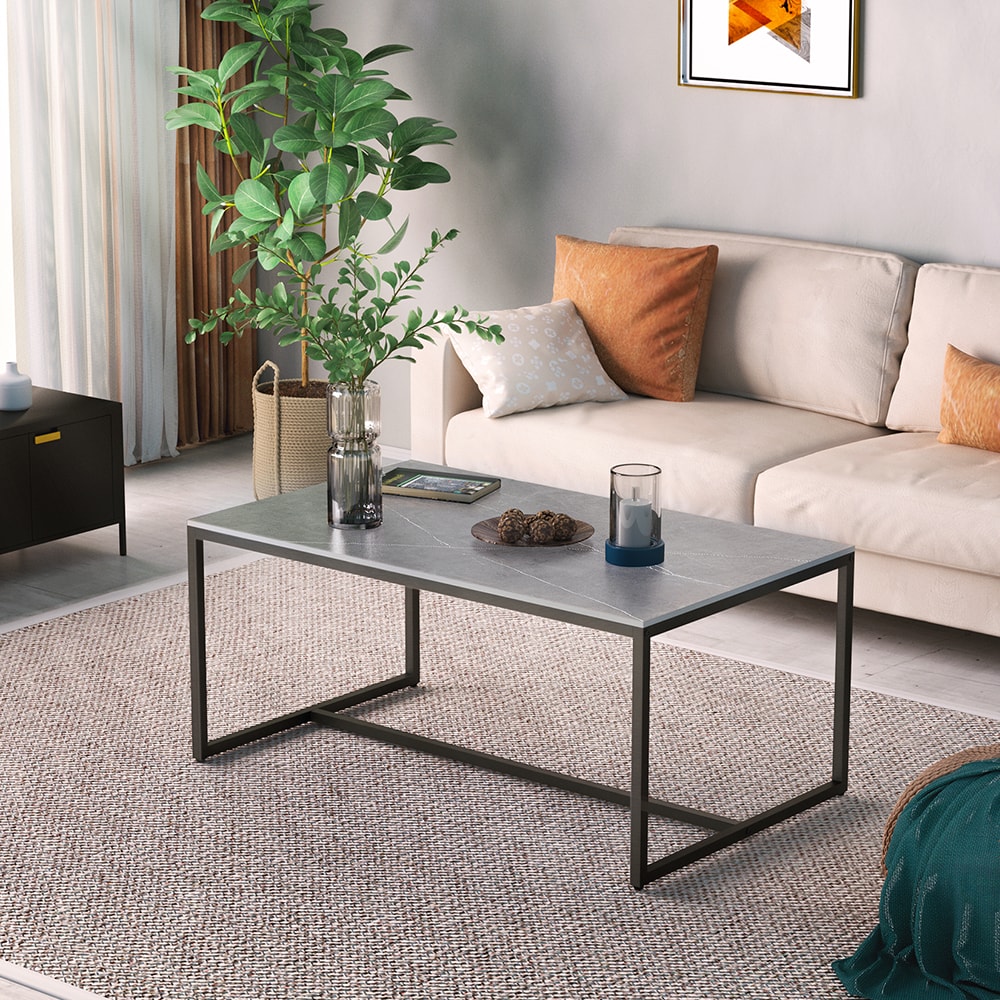 LUVODI Marble Look Sintered Stone Modern Coffee Table with Storage in Gray | JJ-XZ311-GY