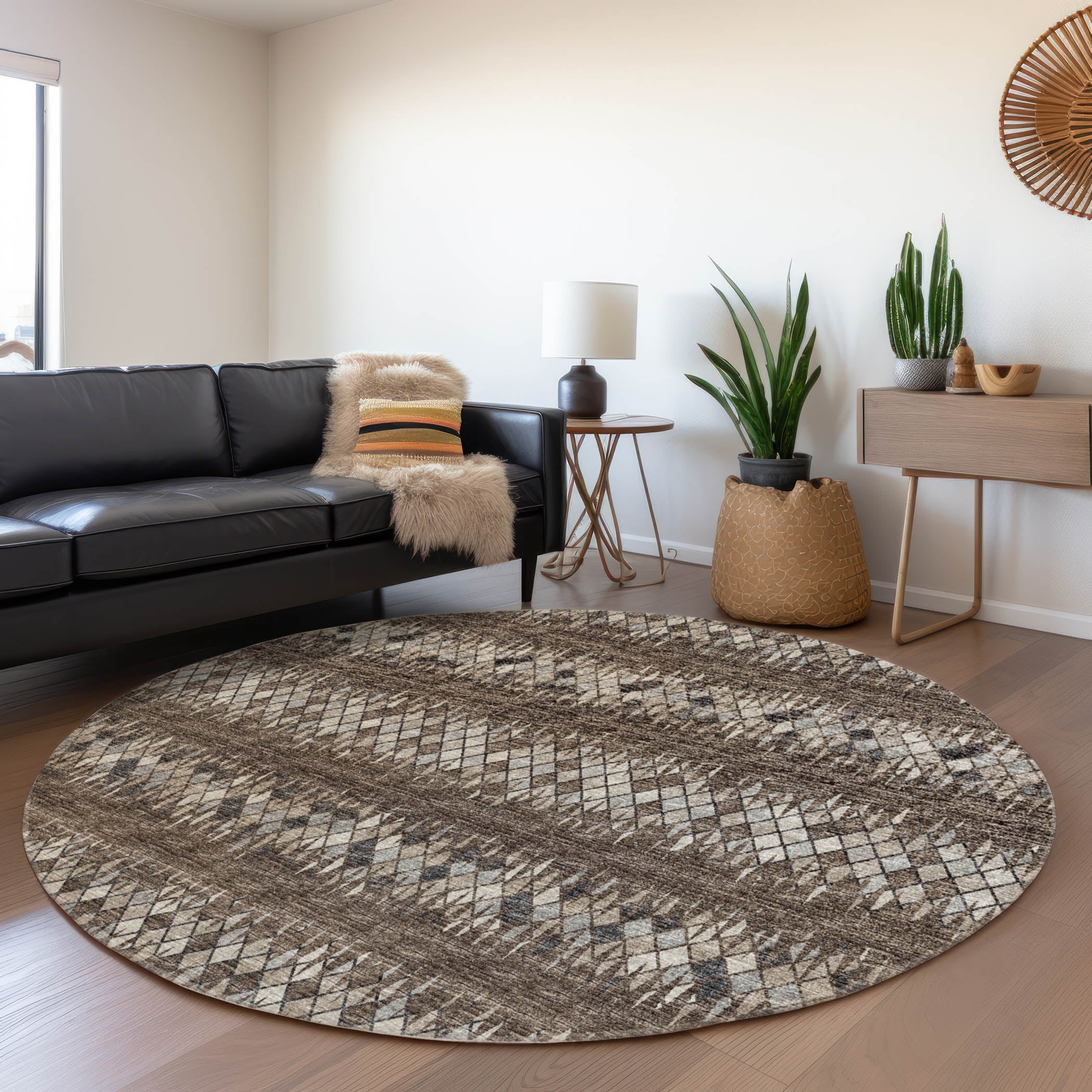 Addison Rugs AMF38BR8RO Mayfield AMF38BR 8 x 8 (ft) Loomed Polyester Brown Round Indoor Abstract Machine washable Area rug