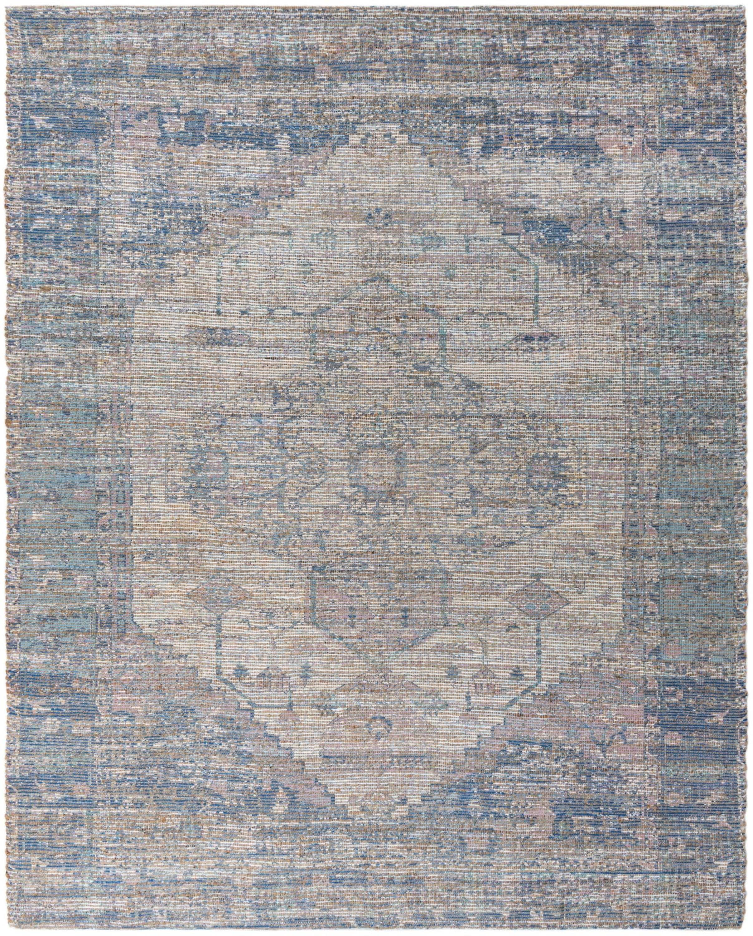 Handwoven Blue and Beige Synthetic Rectangular Area Rug 8' x 10'