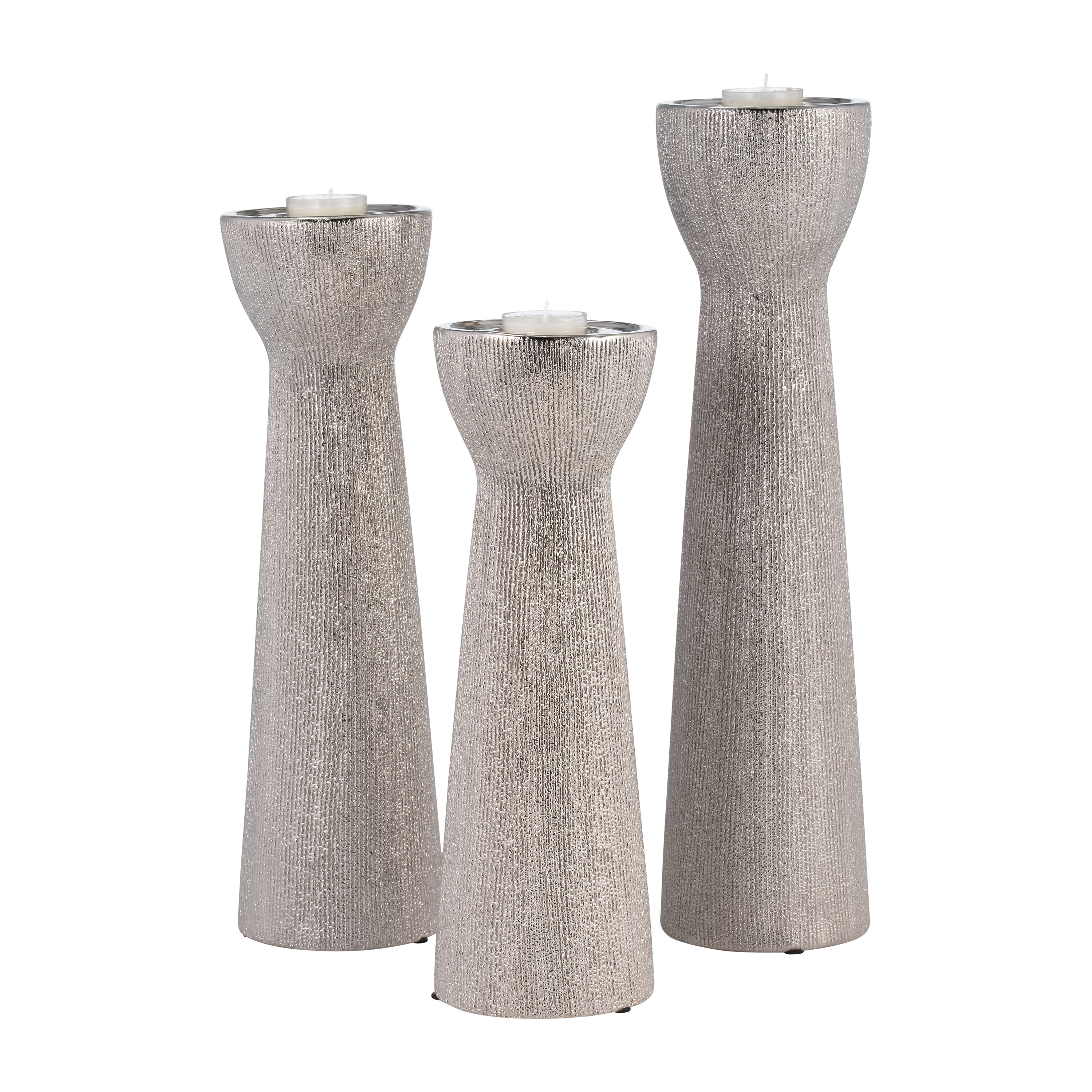 Silver Beaded Ceramic 12" Tabletop Candle Holder