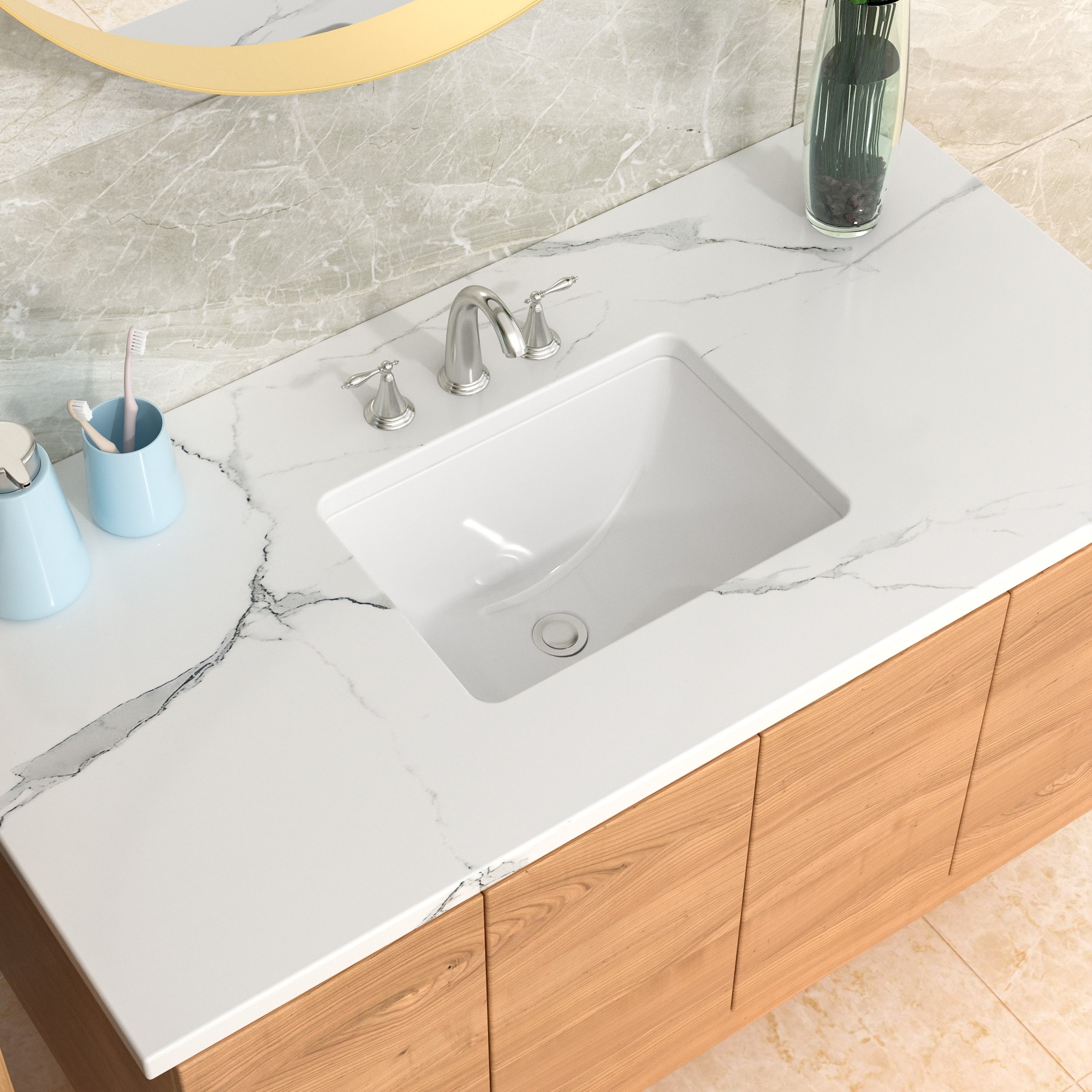 Lordear LD-TXPFM20 Ceramic Undermount Rectangular Modern White Bathroom Sink ( 20.25-Inches x 15.125-Inches )