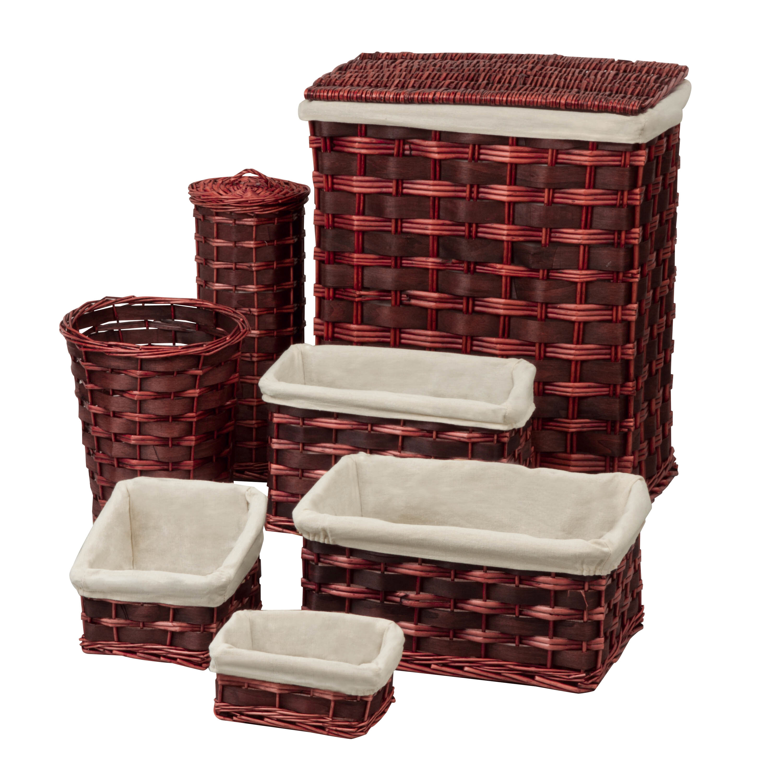 Honey-Can-Do HMP-01866 7 Piece Count Brown Wood 7-Compartment Sorter Hamper and Basket Set
