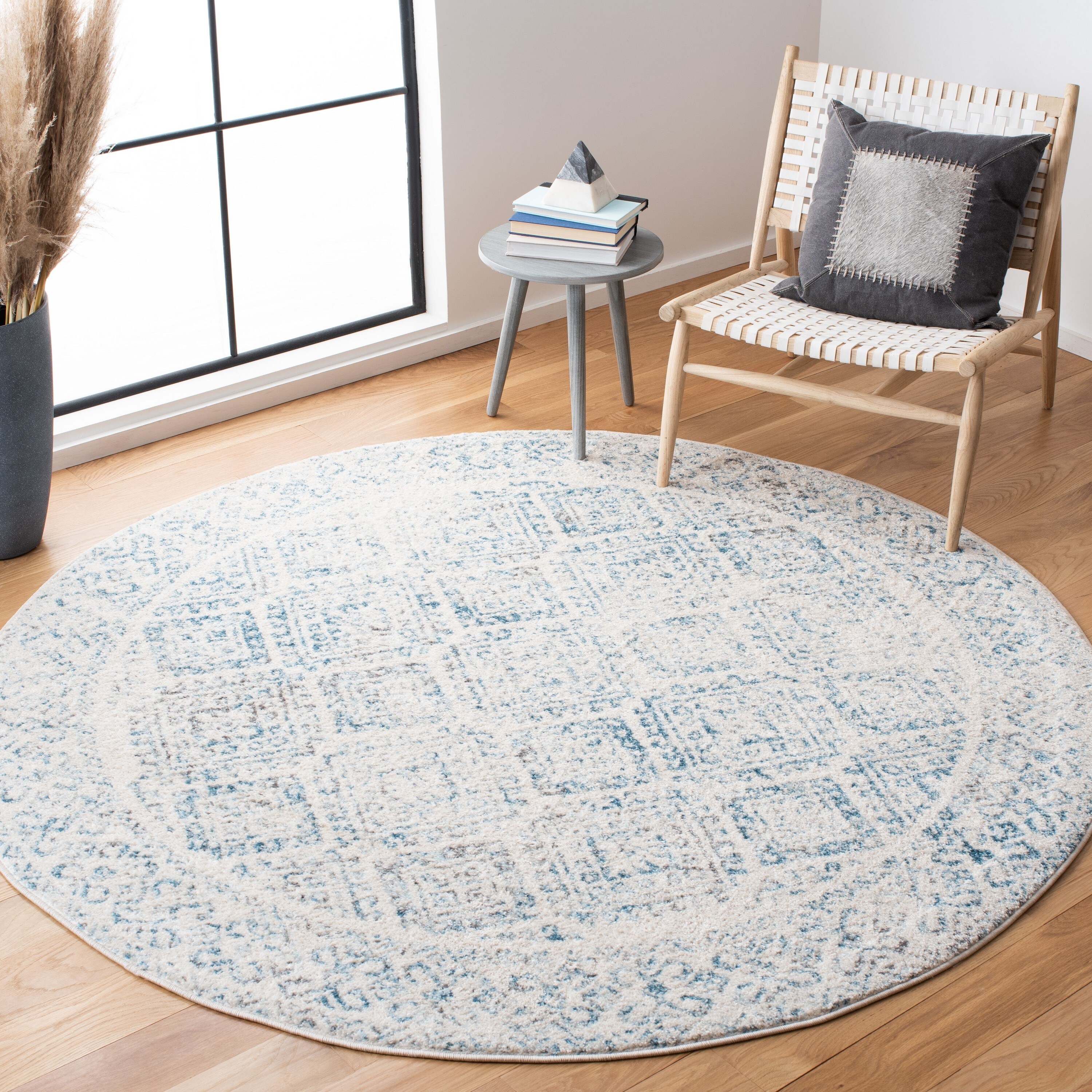 Safavieh TUL264B-5R Tulum Virden 5 x 5 (ft) Loomed Polypropylene Ivory/Turquoise Round Indoor Distressed/Overdyed Bohemian/Eclectic Area rug