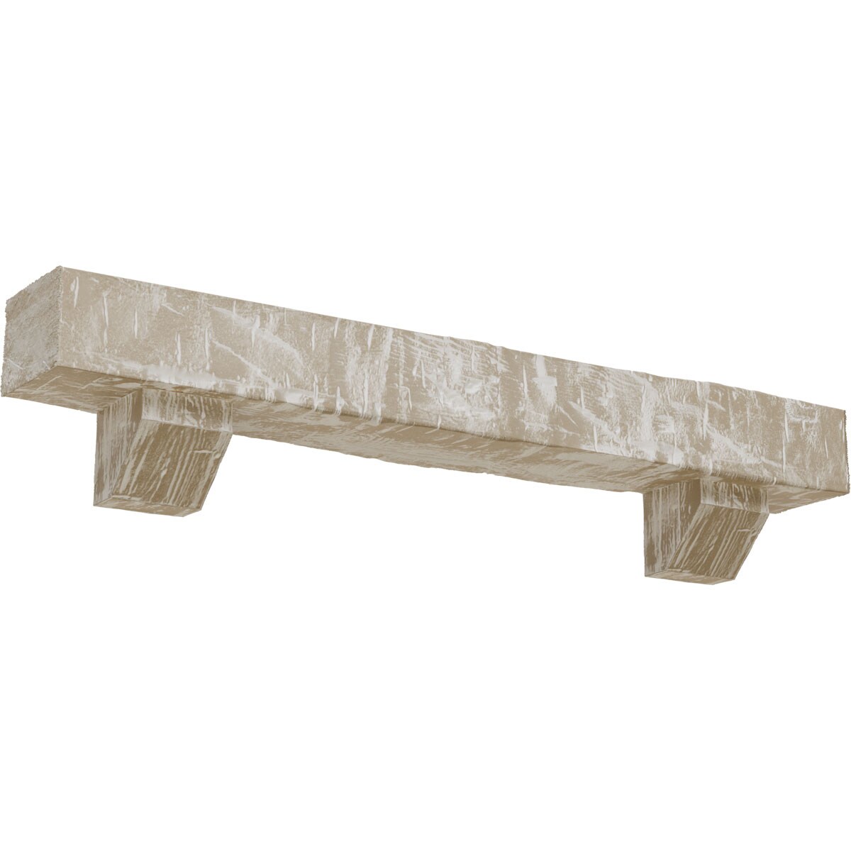 Ekena Millwork MANUHH06X06X72ASWH 72-in W x 6-in H x 6-in D White Washed Hollow Urethane Rustic Fireplace Mantel