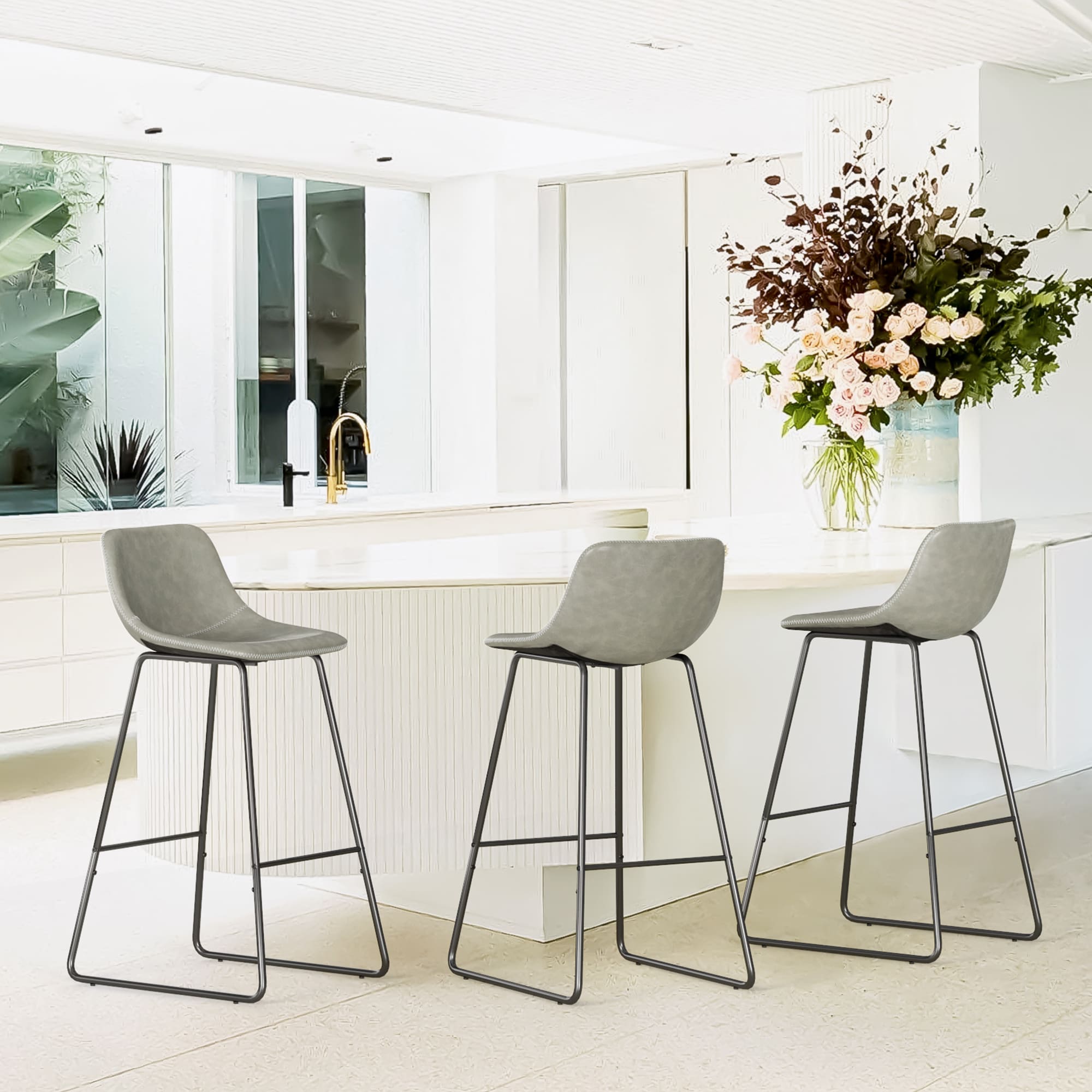 LUE BONA 3LB22CH0040-800LS Set of 3 Gray 30-in H Bar height (28-in to 33-in) Bucket Seat Metal Back Bar Stool Back