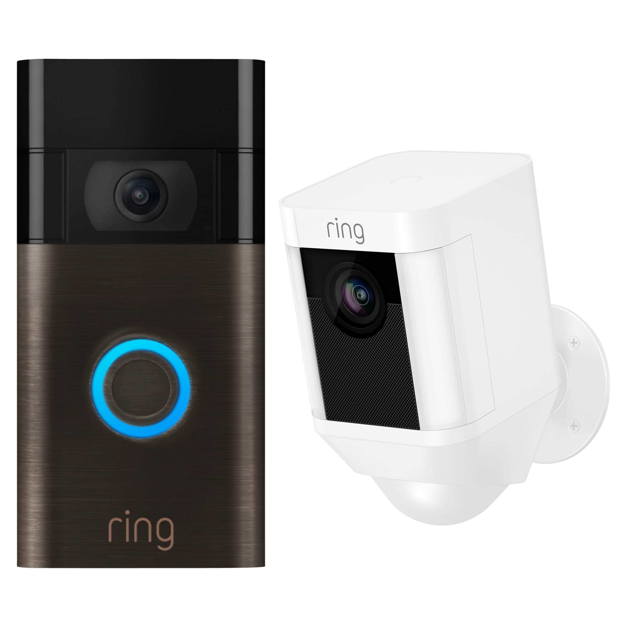 Ring Video Doorbell - Venetian Bronze + Spotlight Camera Wired - White (2-Pack) Bundle
