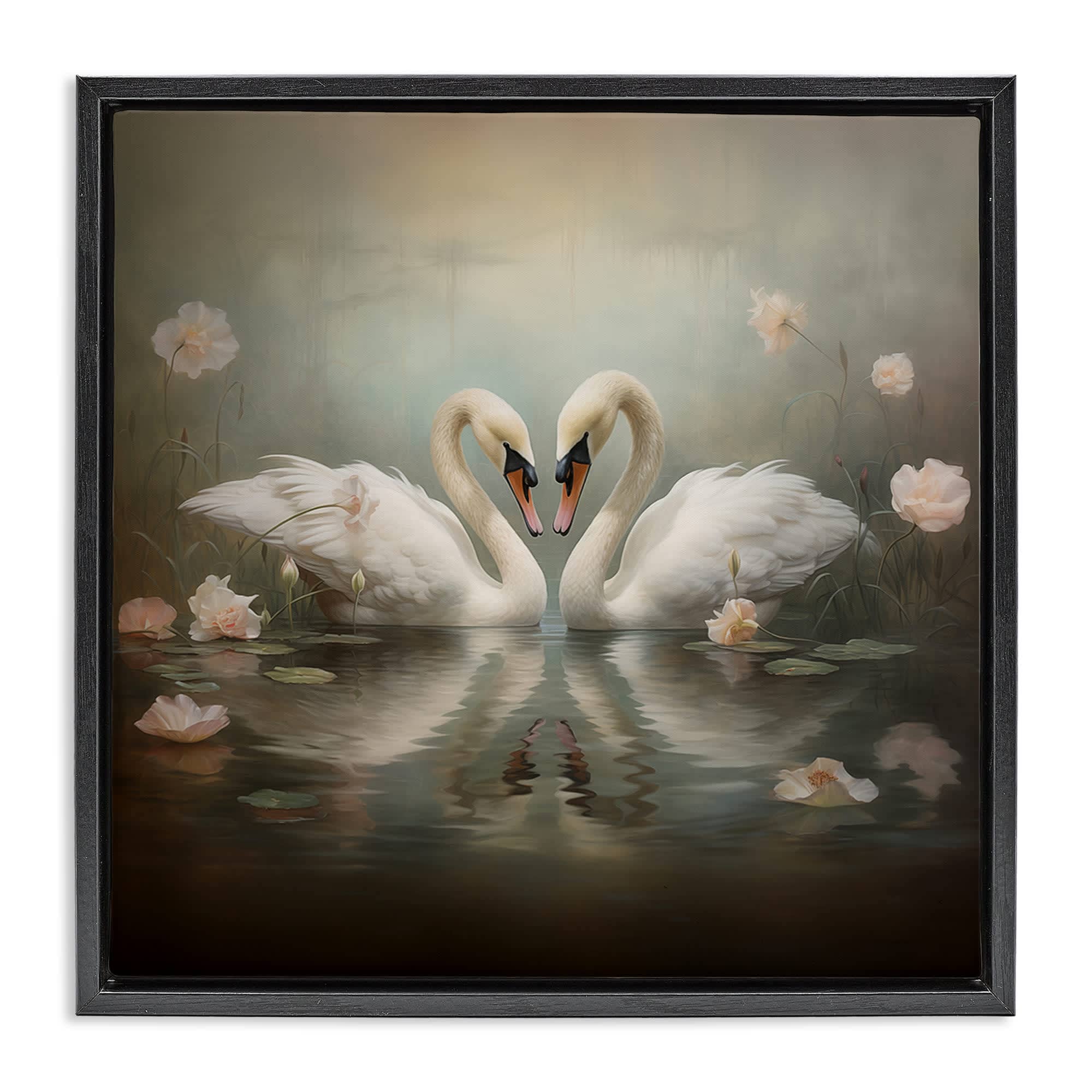Stupell Industries BT-912-FFB-17X17 Romantic Swans in Floral Pond Floating Frame design by Arlington Prints