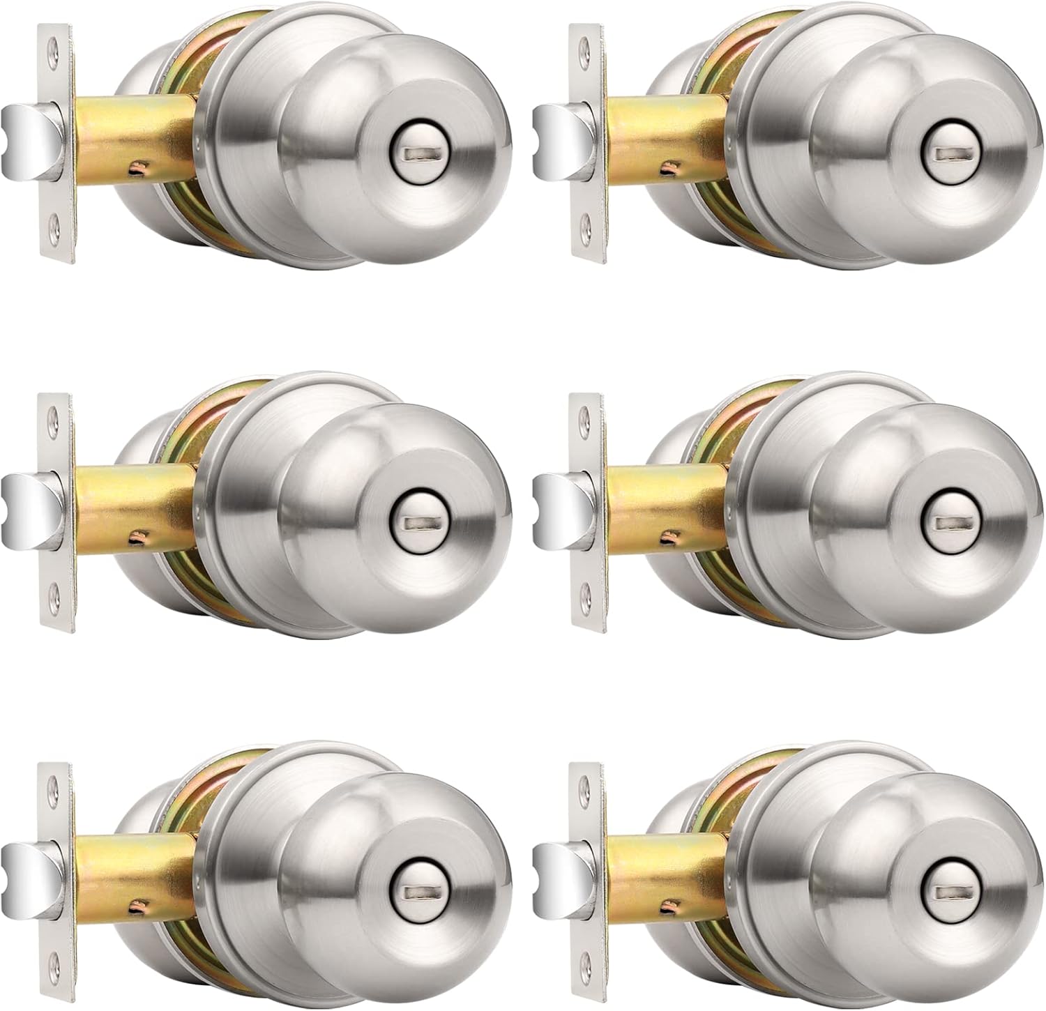 Probrico Privacy Interior Door Knobs Bed and Bath Handle Levers Keyless Brushed Nickel Lockset 6 Pack
