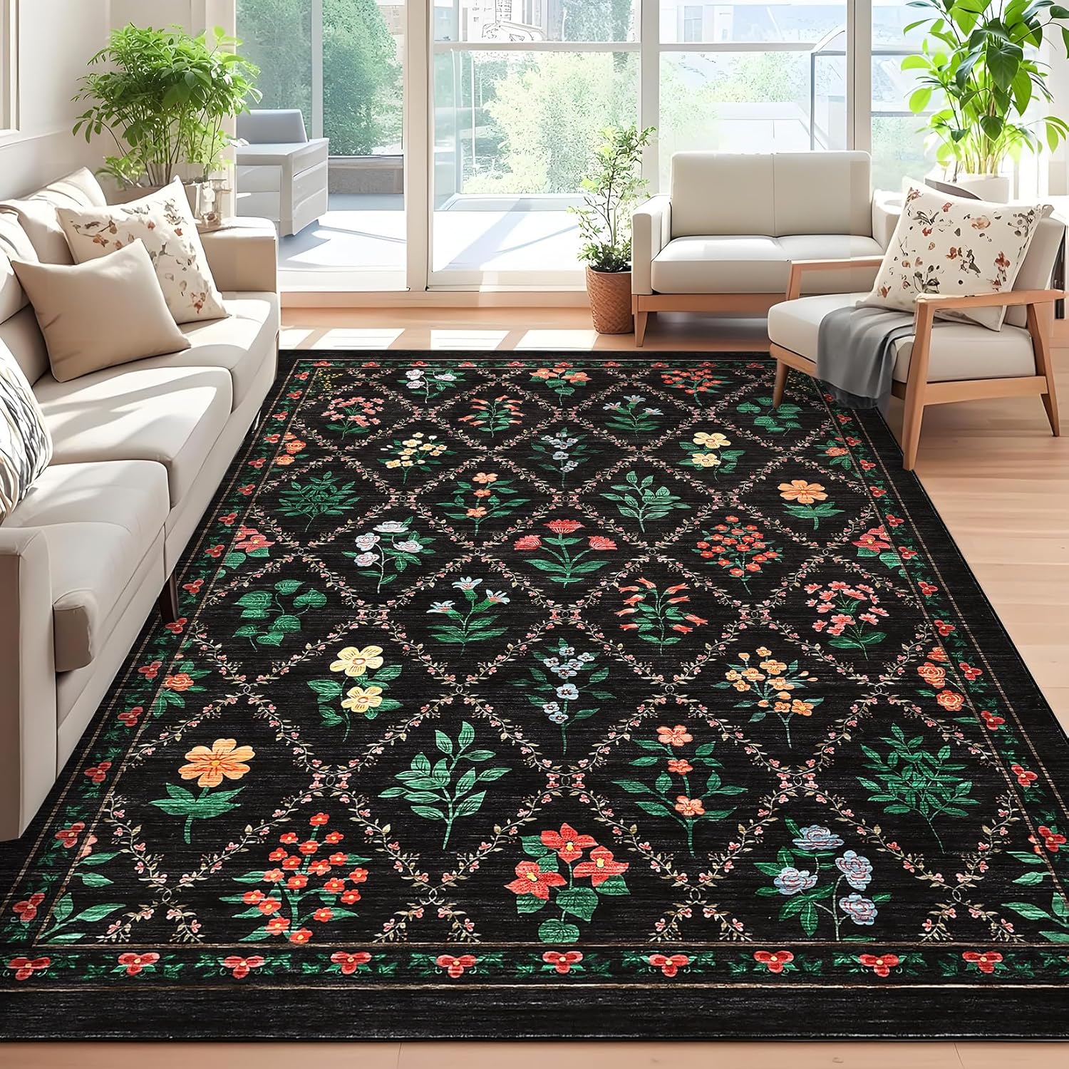 Modern Washable Area Rugs 8x10 FT Rug for Living Room Ultra Soft Rugs for Bedroom Aesthetic Large Area Rug Farmhouse Non Slip Throw Rugs for Classroom Office Nursery Black