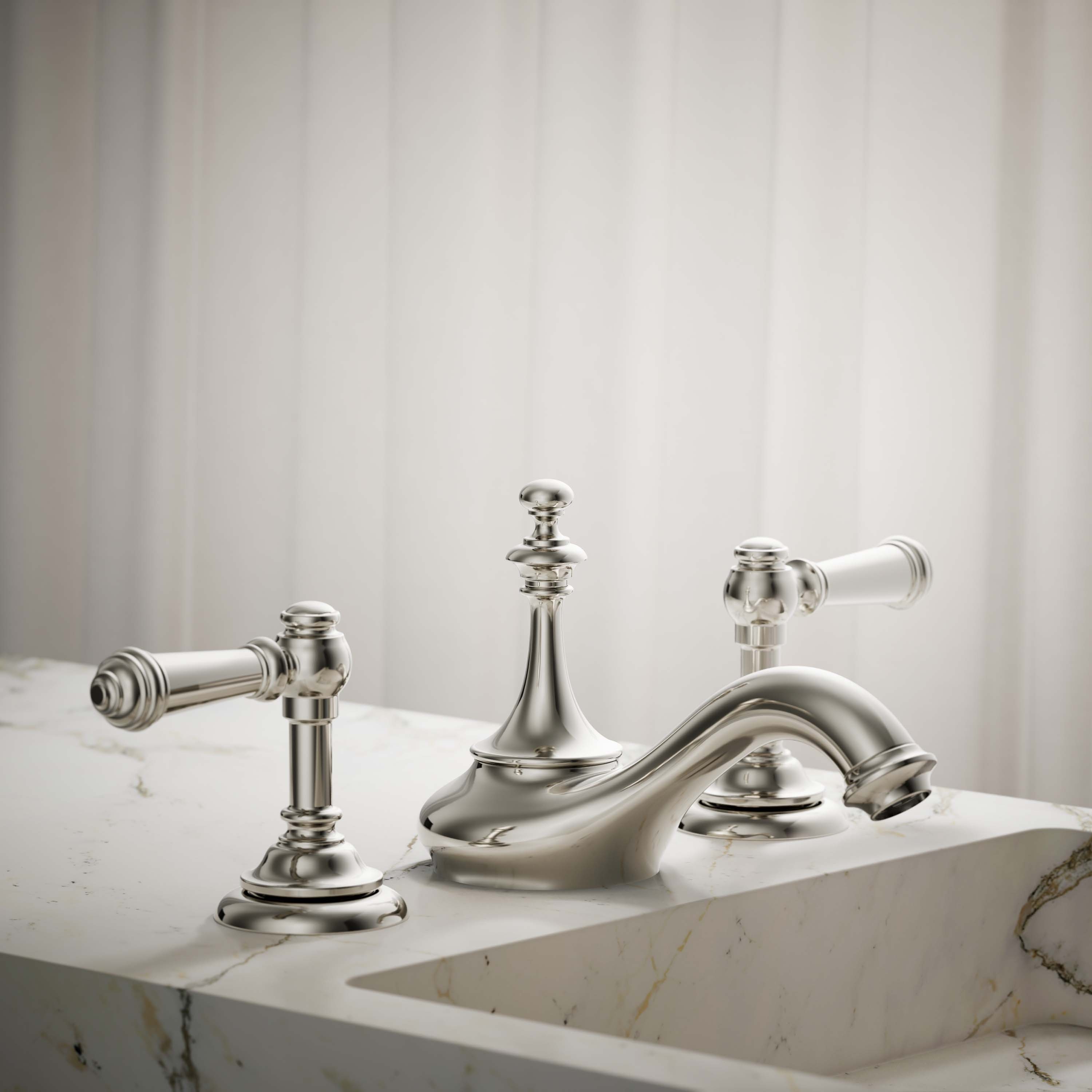 KOHLER 72758-SN Artifacts Vibrant Polished Nickel Widespread Sold separately WaterSense Low-arc Residential Handle Bathroom Sink Faucet with Drain