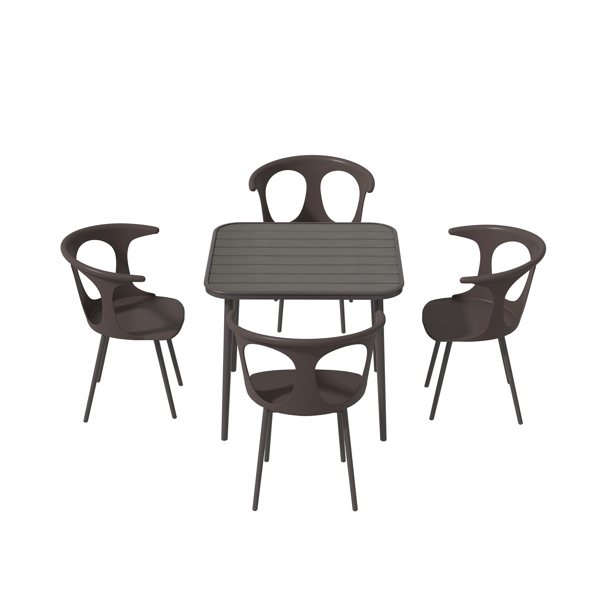 Clihome AL-01DAC-01 5-Piece Outdoor Metal Dining Set 5 -Piece Brown Patio Dining Set Square Table with 4 Stationary Chairs