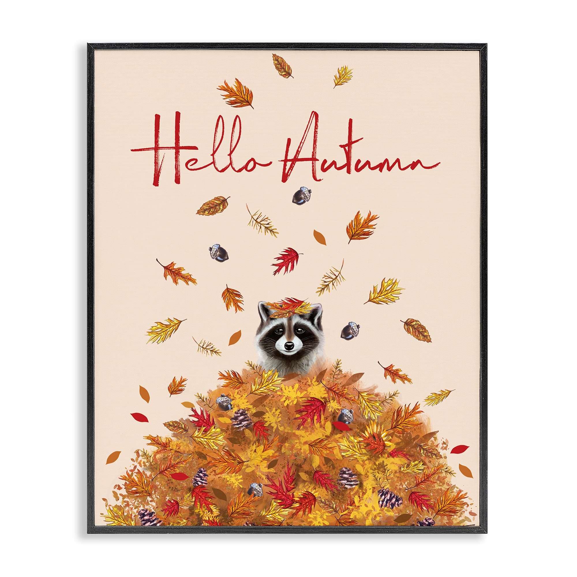 Stupell Industries BT-571-FR-24X30 Hello Autumn Raccoon Framed Giclee design by Elizabeth Tyndall