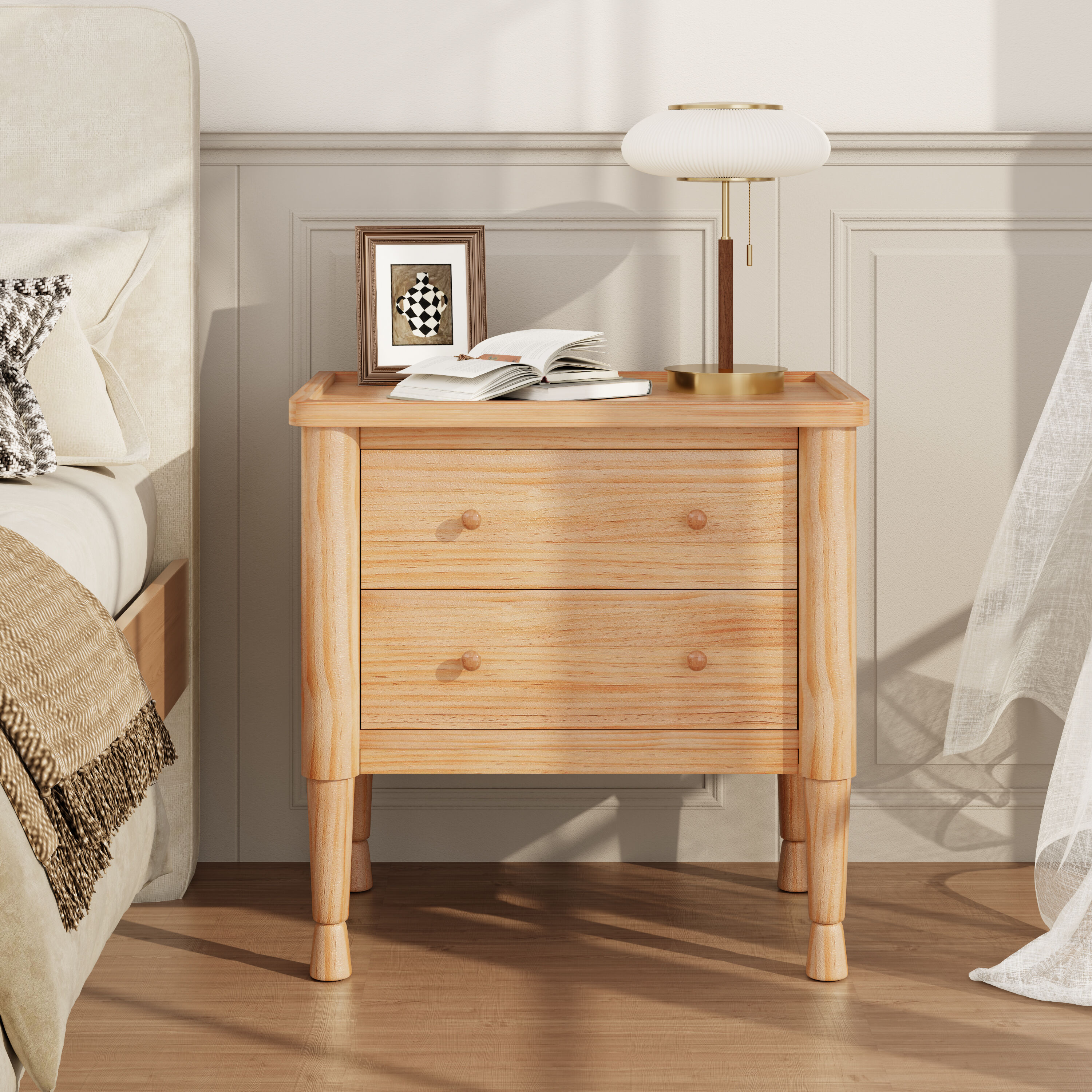 Christopher Knight Home - Modern Minimalist 23.62 in. Nightstand with Roller Glide Drawers and Tr...