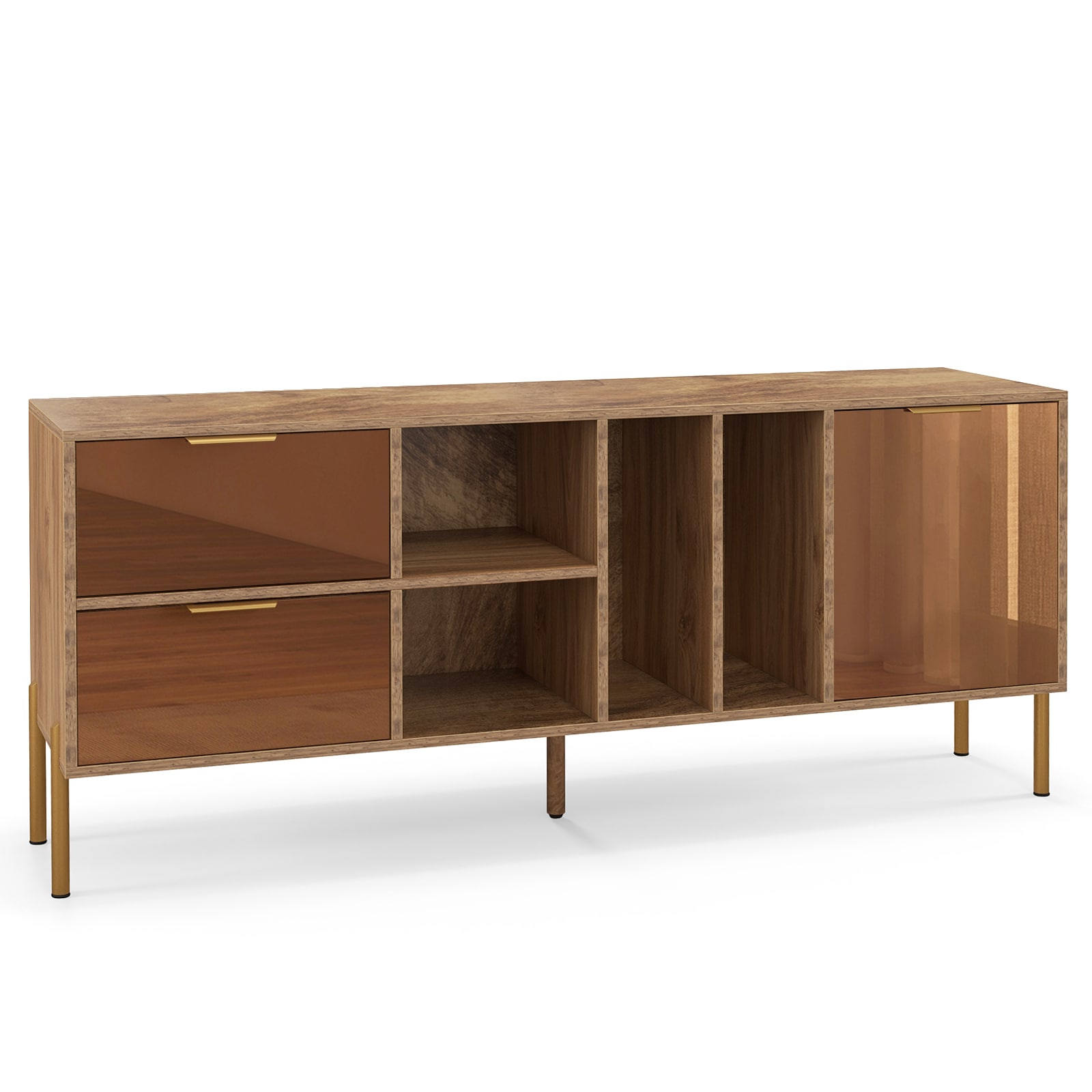 Fenbeli Mirrored Buffet Sideboard with Drawers Door Storage and Metal Legs