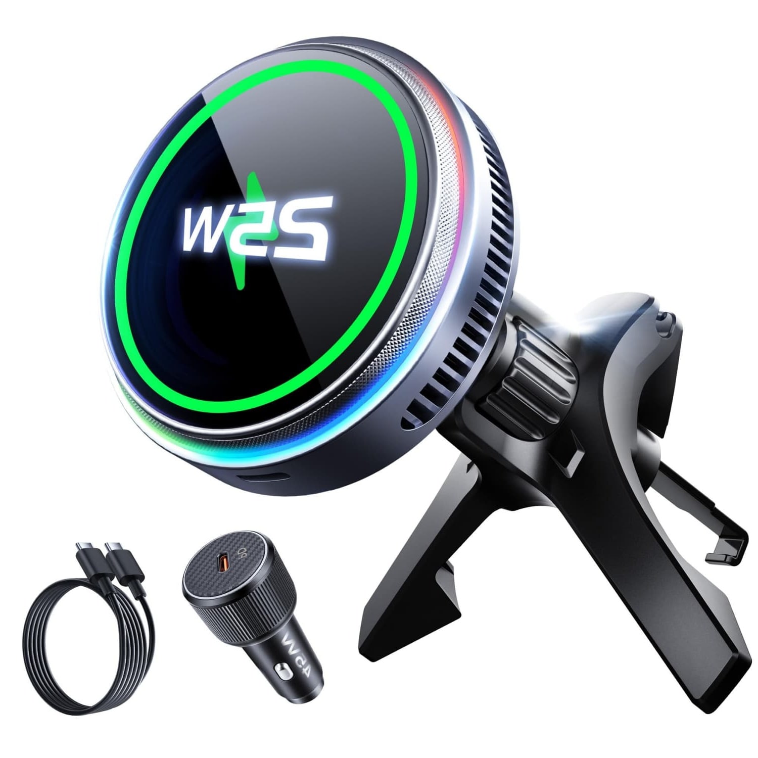 OGETFUUR Qi2.2 25W Active-cooling Car Charger with N55 Magnetic Lock and Strong Vent Mount with Auto Temperature Control for Bumpy Roads