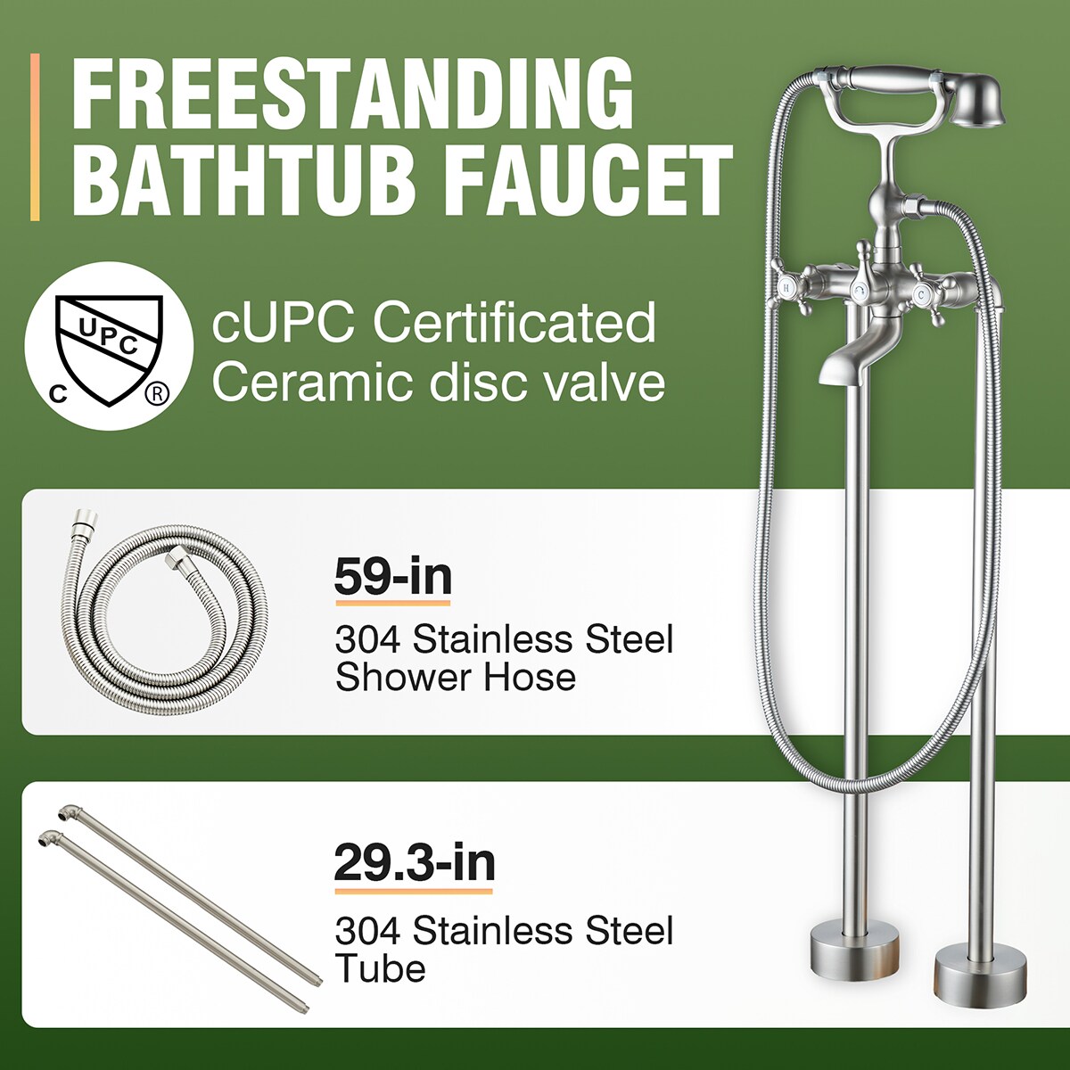 Mondawe AM-S125C-BN Brushed Nickel 1-handle Freestanding Low-arc Bathtub Faucet with Hand Shower ( Valve Included )