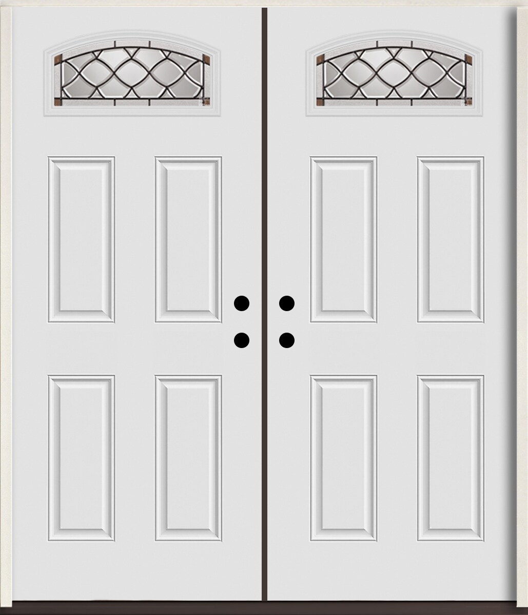 RELIABILT LO964095 Sheldon 72-in x 80-in x Fiberglass 1/4 lite Right-hand inswing Arctic White Paint Painted Prehung Double Front Door Insulating core
