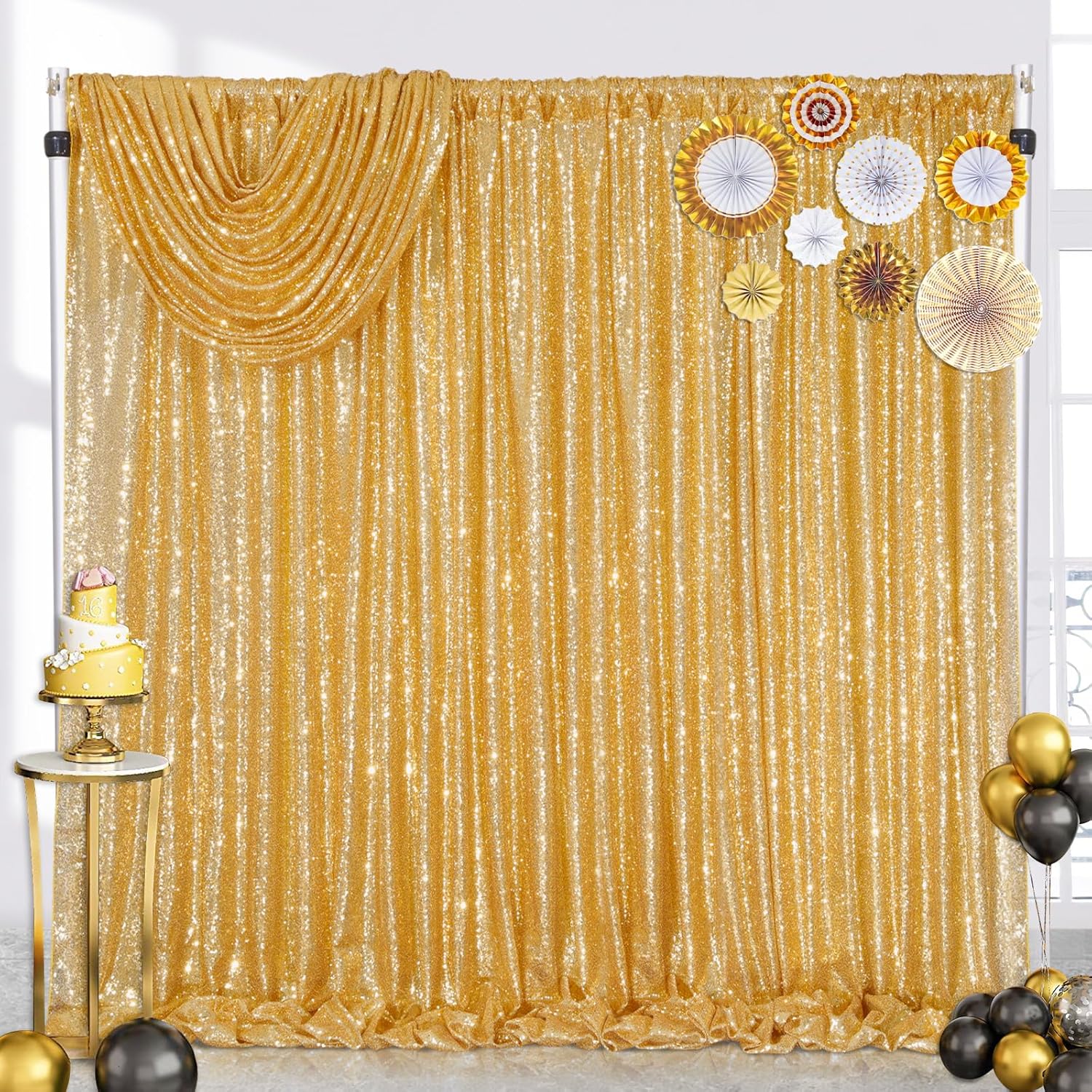 B-Cool B0DBHVW8QN Sequin Backdrop Curtains Gold : 2 Pcs 4ftx8ft Gold Curtains for Backdrop Drapes for Wedding Parties Baby Shower Christmas New Year Stage Background Decorations