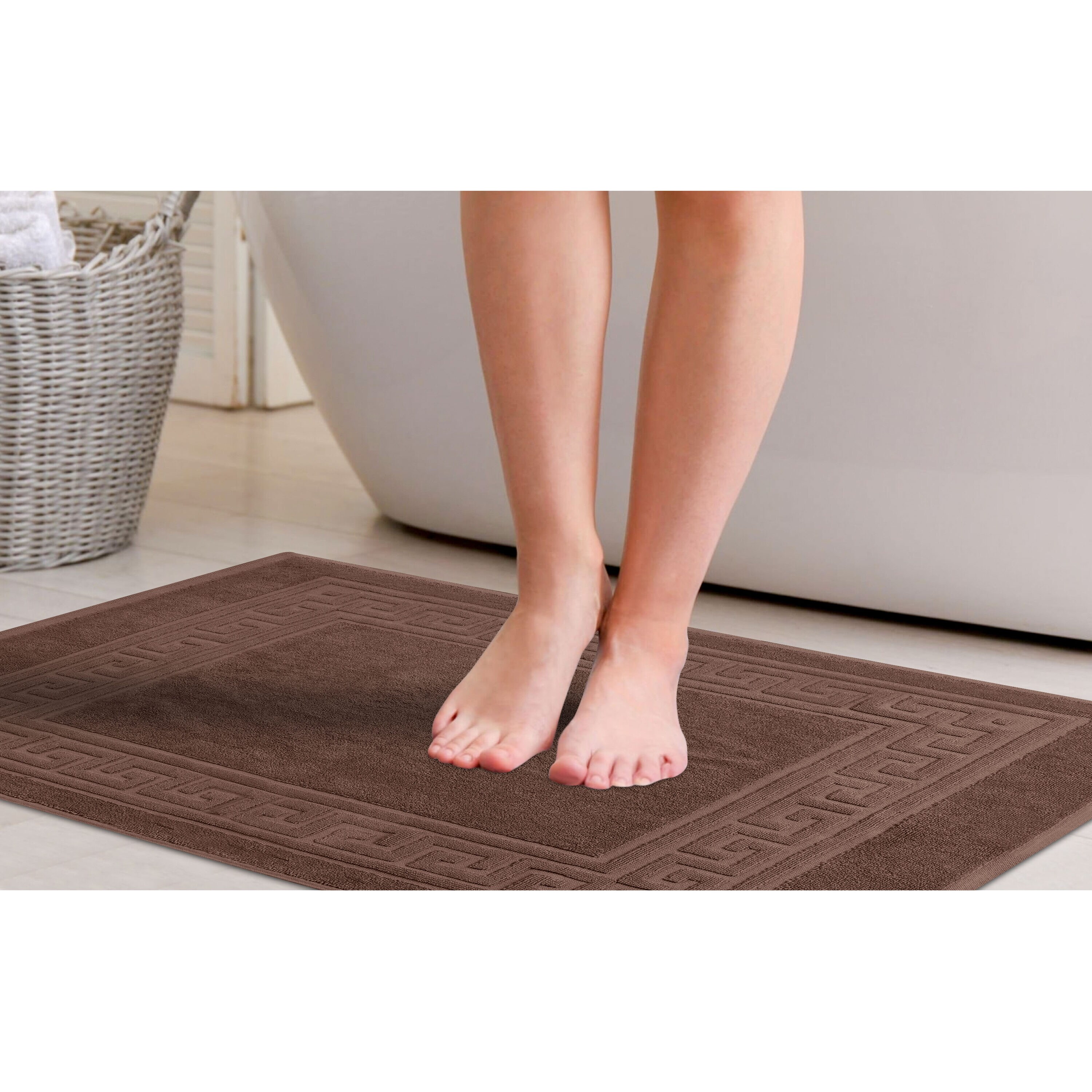 Superior Cotton 2-Piece Solid Checkered Non-Slip Bath Rug Set ,Taupe