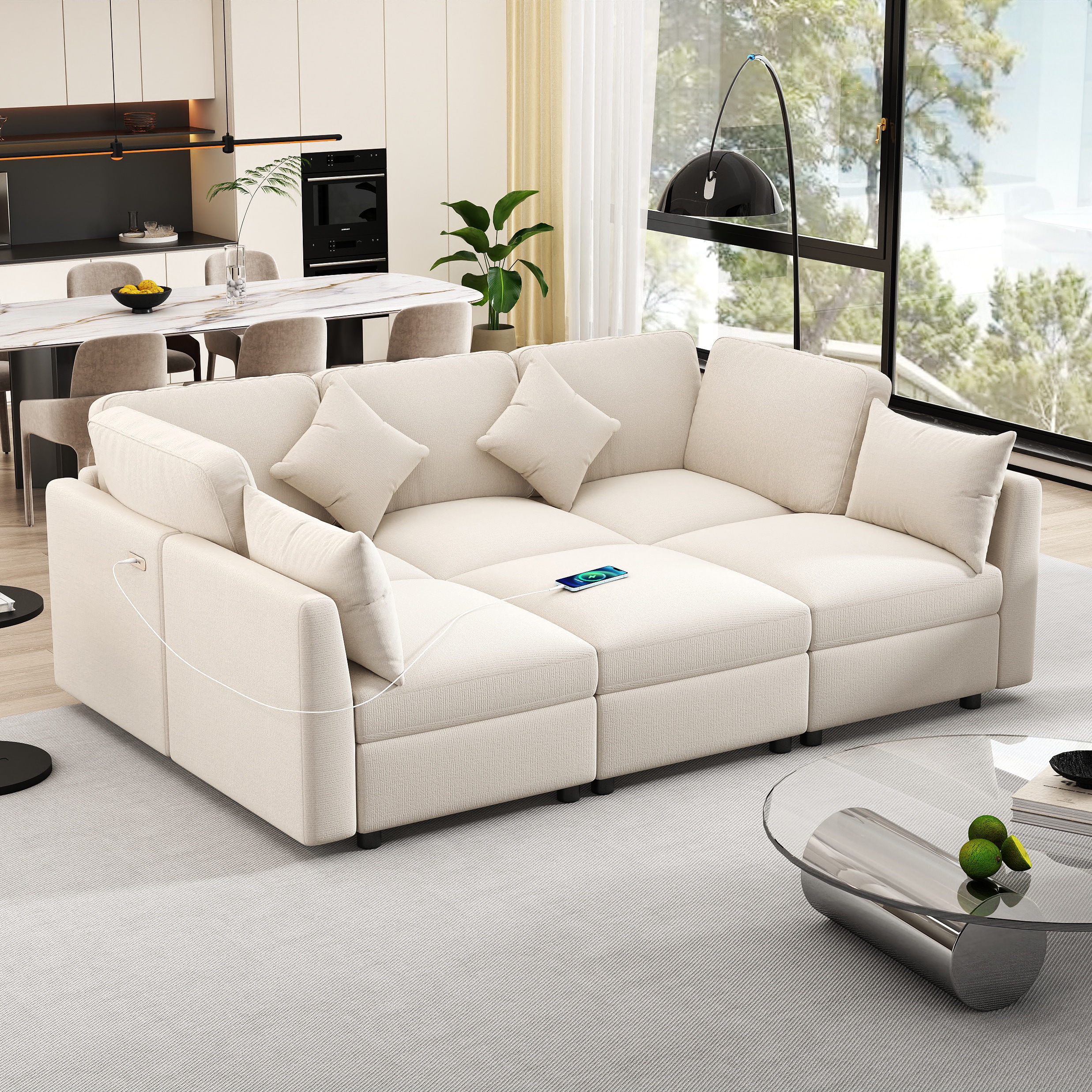 ModernLuxe - Assembly Required 86.6inch Sectional Sofa Modular Sofa Ushaped Sofa Couch Sofa Bed L...