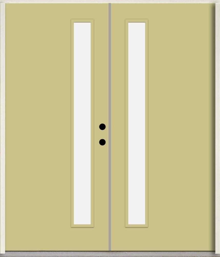 RELIABILT LO1065132 Spotlights 64-in x 80-in x Fiberglass 1/4 lite Left-hand inswing Universal Khaki Paint Painted Prehung Double Front Door Insulating core