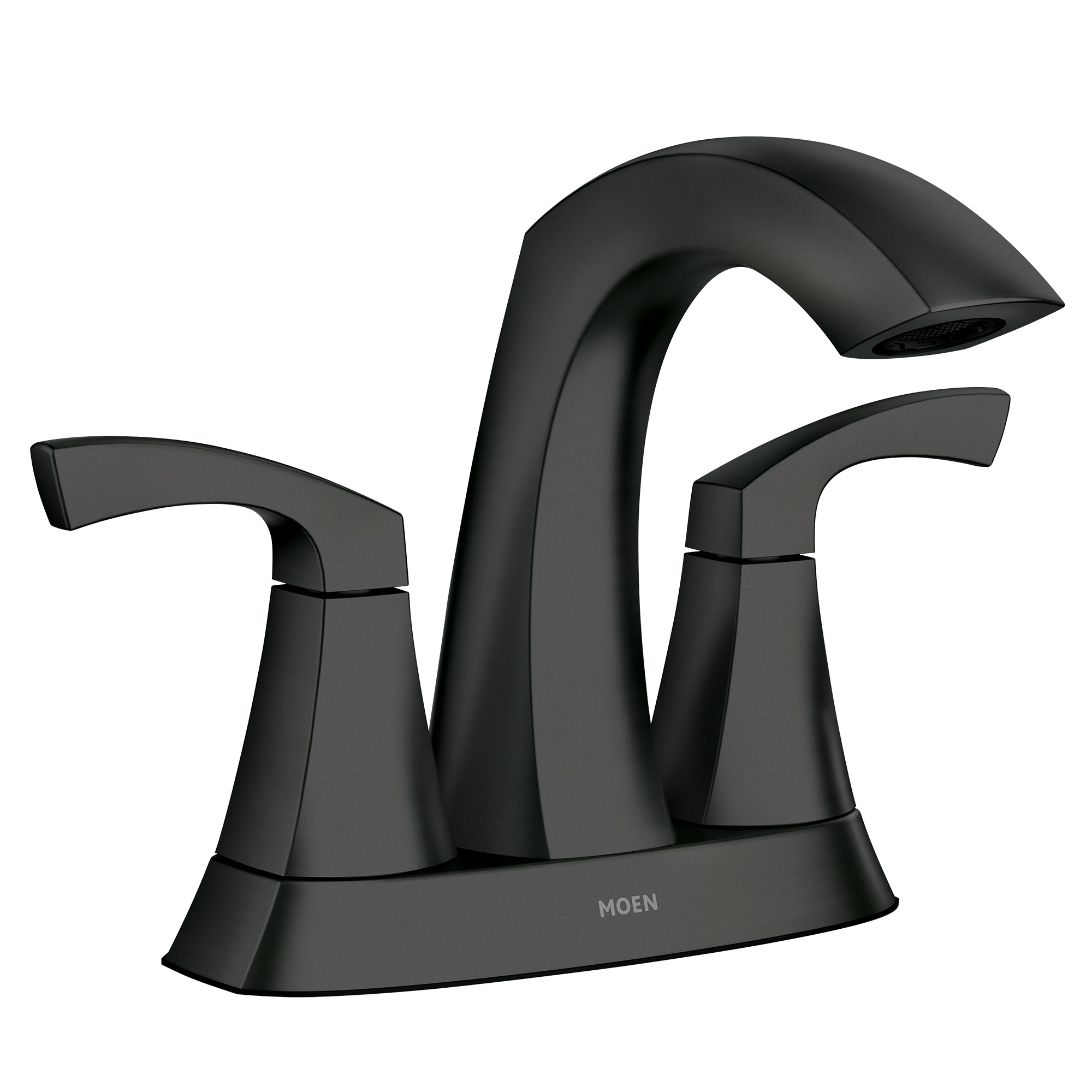 Moen Lindor High Arc 3-hole Matte Black 4-in centerset 2-handle WaterSense  Bathroom Sink Faucet with Drain (4-in) in the Bathroom Sink Faucets  department at