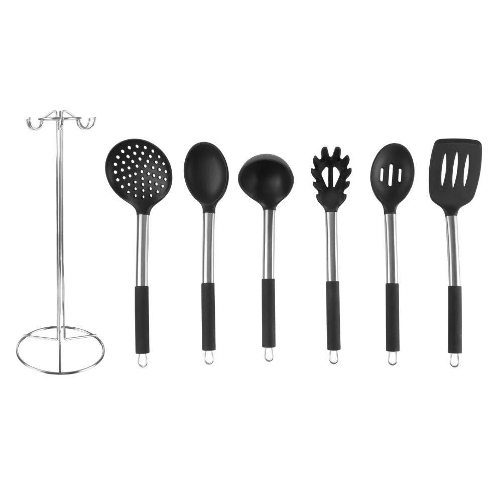 Hastings Home Kitchen Utensil and Gadget Set - 6 Piece Spatula and Spoons  on Ring - Black Plastic - Dishwasher Safe - Heat Resistant - Non-Stick in  the Kitchen Tools department at