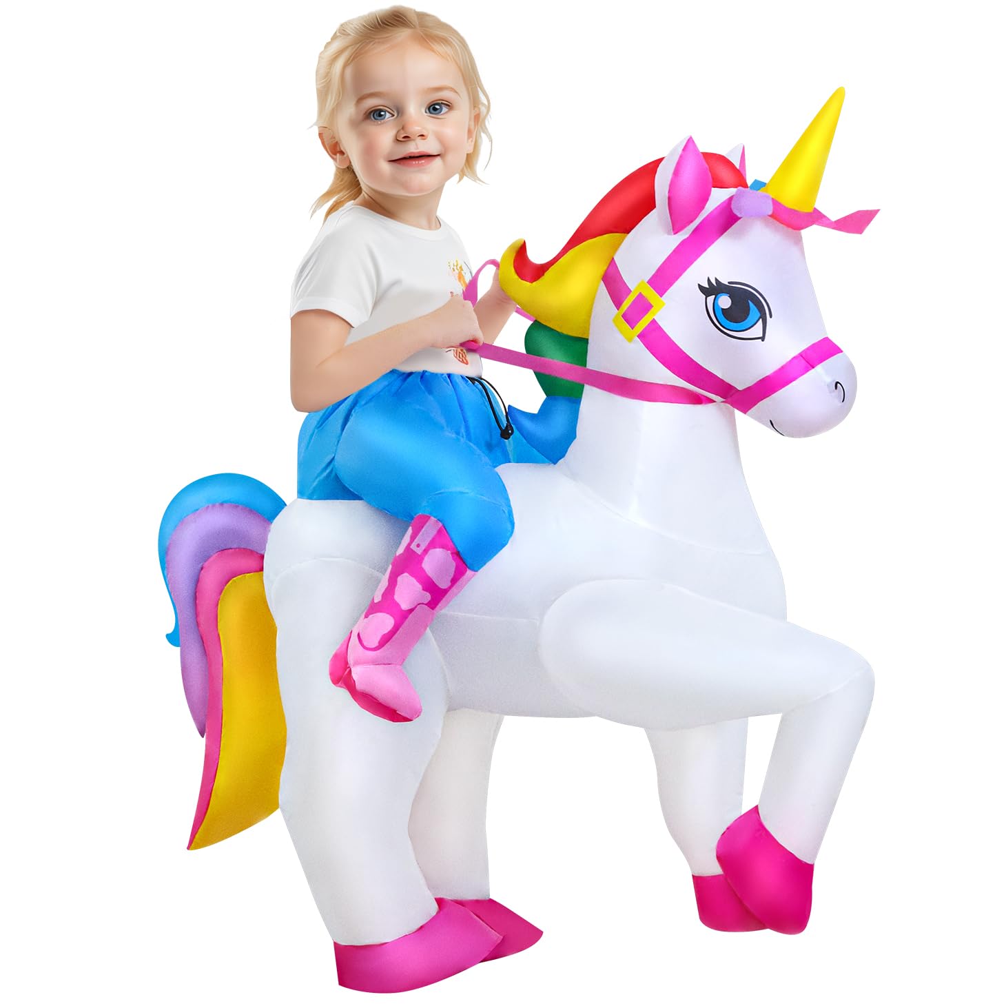 KOOY Kids Inflatable Unicorn Costume Blow Up Halloween Cosplay Suit with Blower Fits Kids 3.4 ft to 4.1 ft