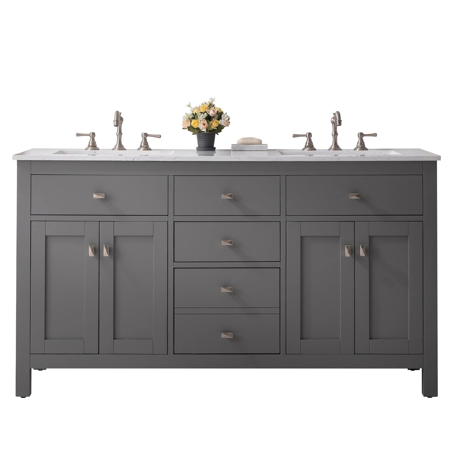 Artemis 60" Gray Double Sink Vanity with Carrara Top
