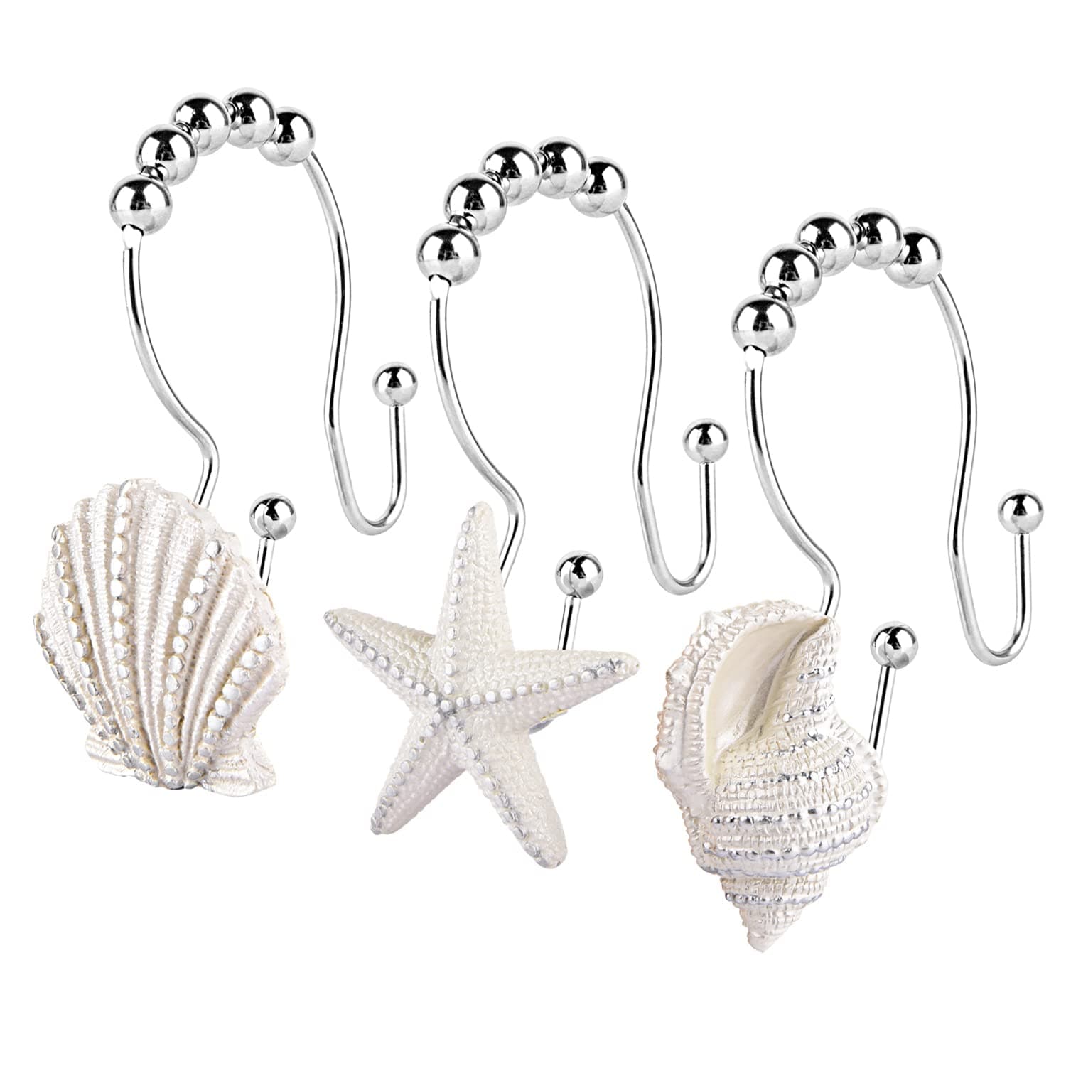 Aoibox  Decorative Shower Curtain Hooks 12 pcs Seashell Double Glide Stainless Steel for Bathroom and Living Room Fits Curtain Rods 22 to 30mm