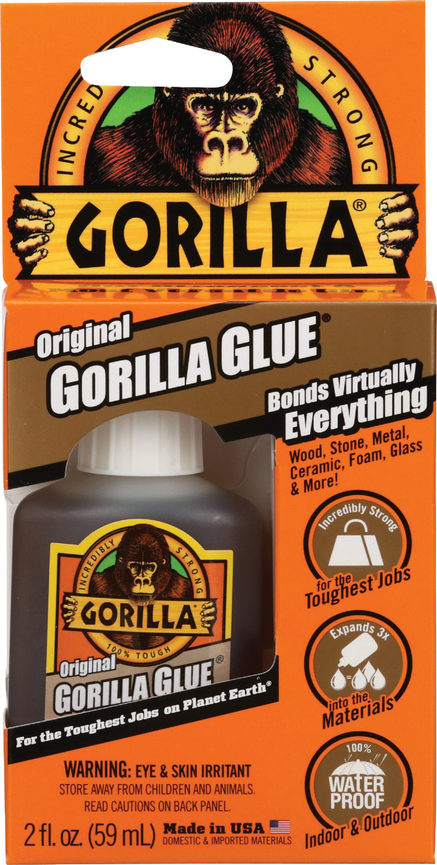 Gorilla  Original Waterproof Polyurethane Glue  2 Ounce Bottle Brown Pack of 4