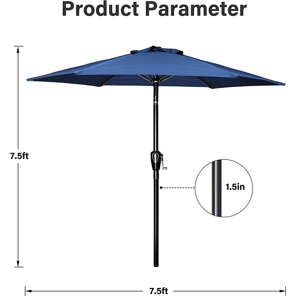 Sunrinx 7.5 ft Blue Polyester Crank Market Patio Umbrella with Tilt and ...